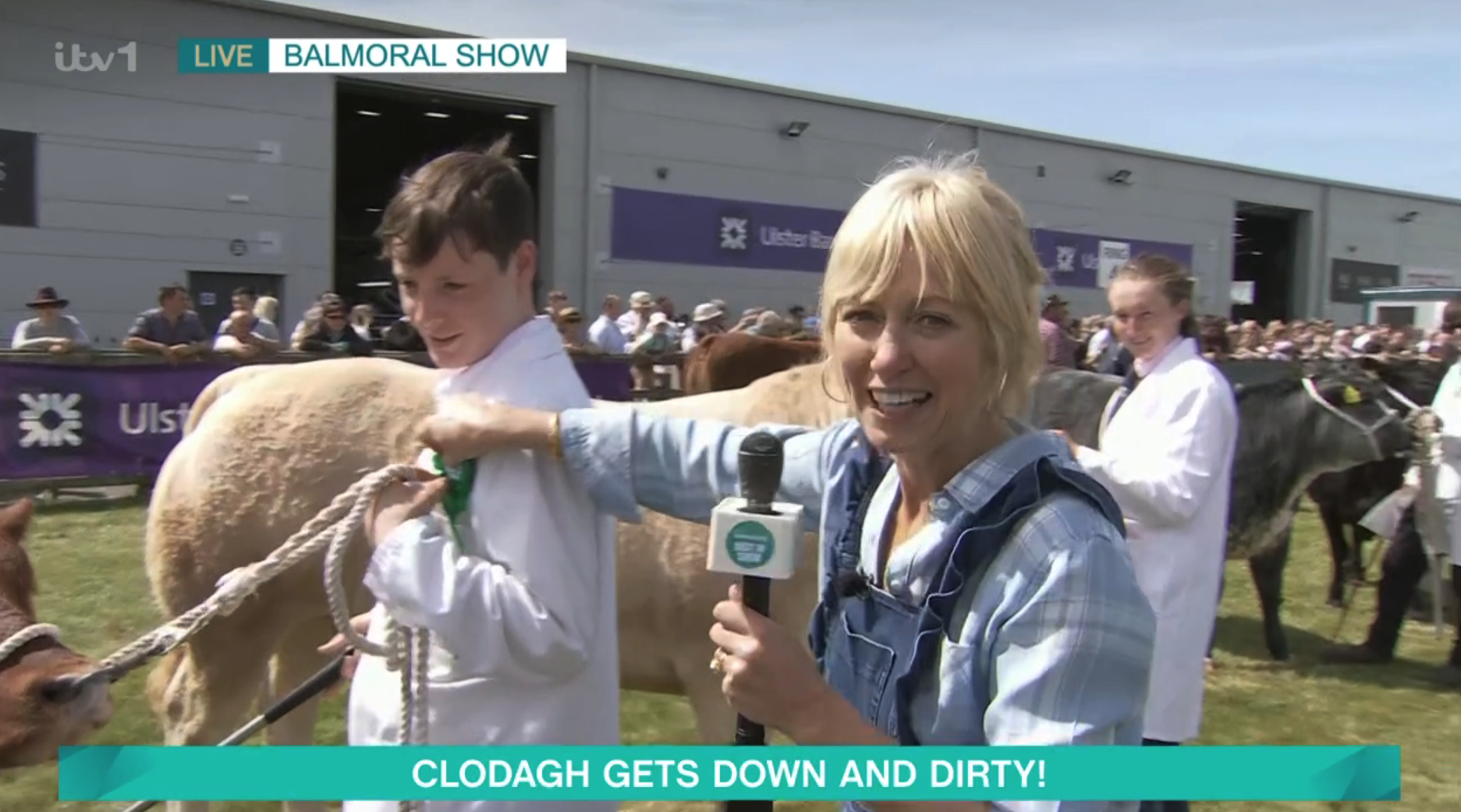 This Morning's Clodagh McKenna speaking to a child and a cow
