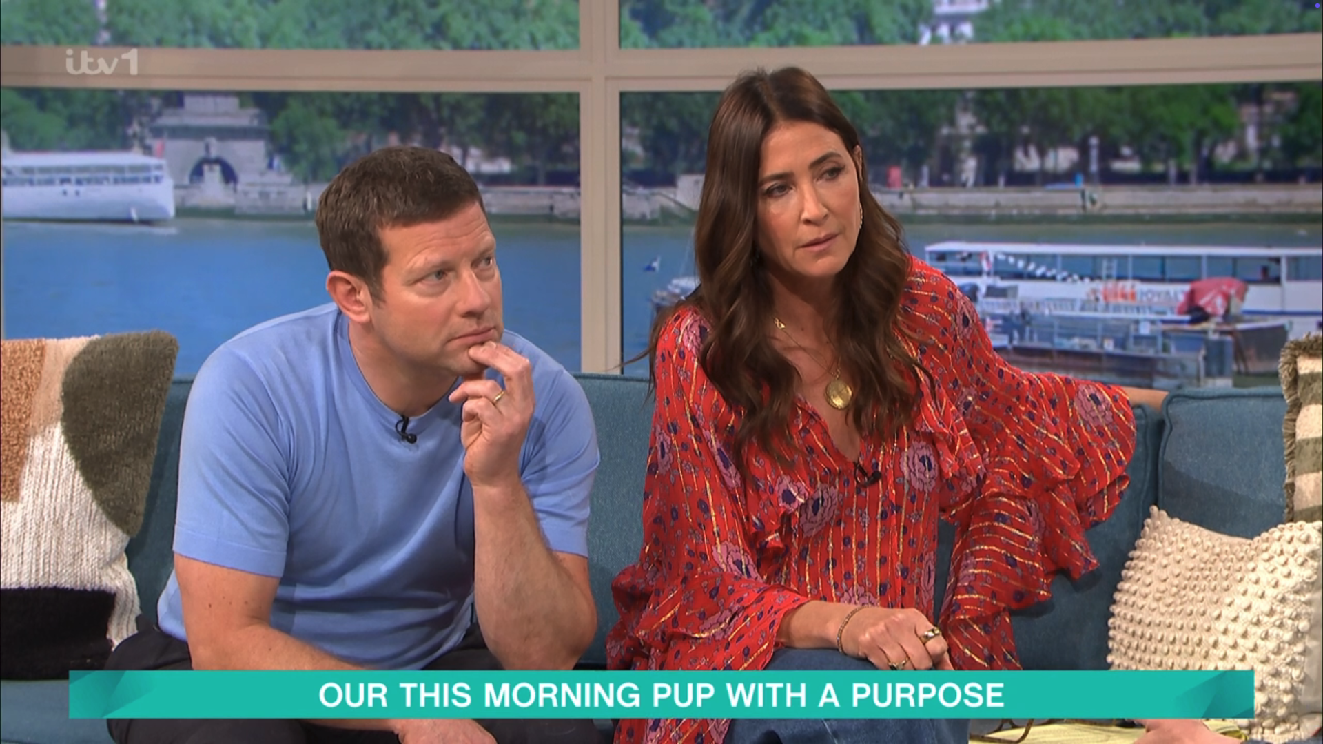 Dermot O'Leary and Lisa Snowdon on This Morning looking worried