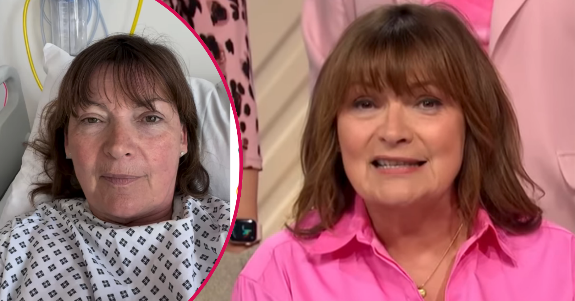 Lorraine Kelly in hospital and in a pink dress on her show