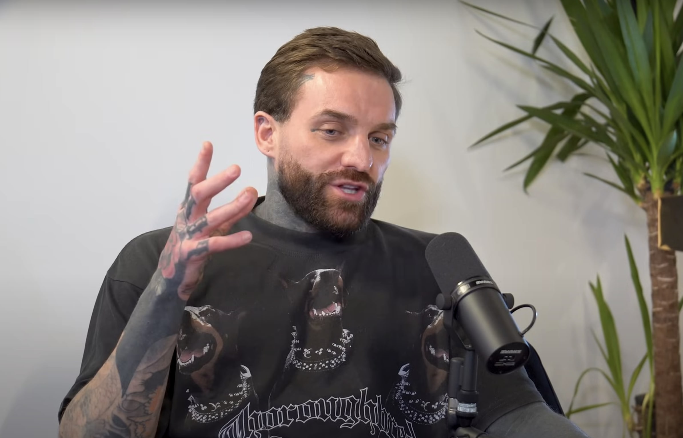 Aaron Chalmers recording a podcast interview