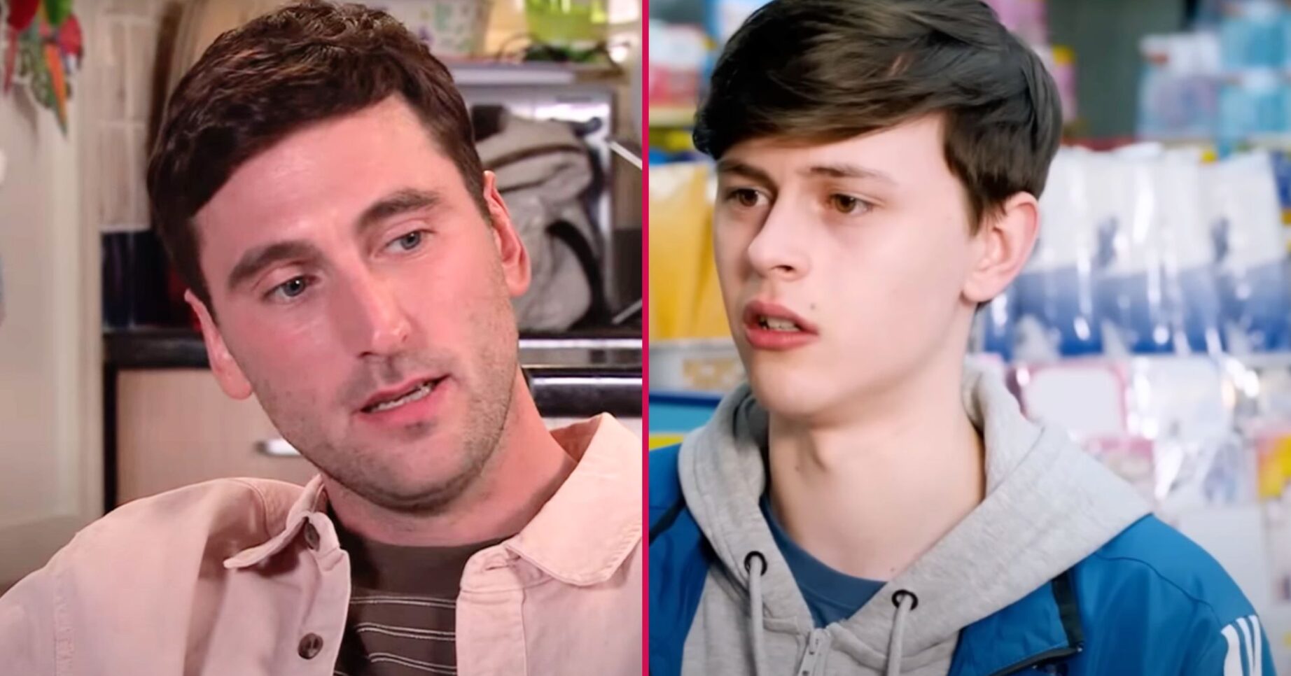 Composite image of young (flashback) Kit and modern Kit on Coronation Street (Credit: ITV/Composite: ED!)