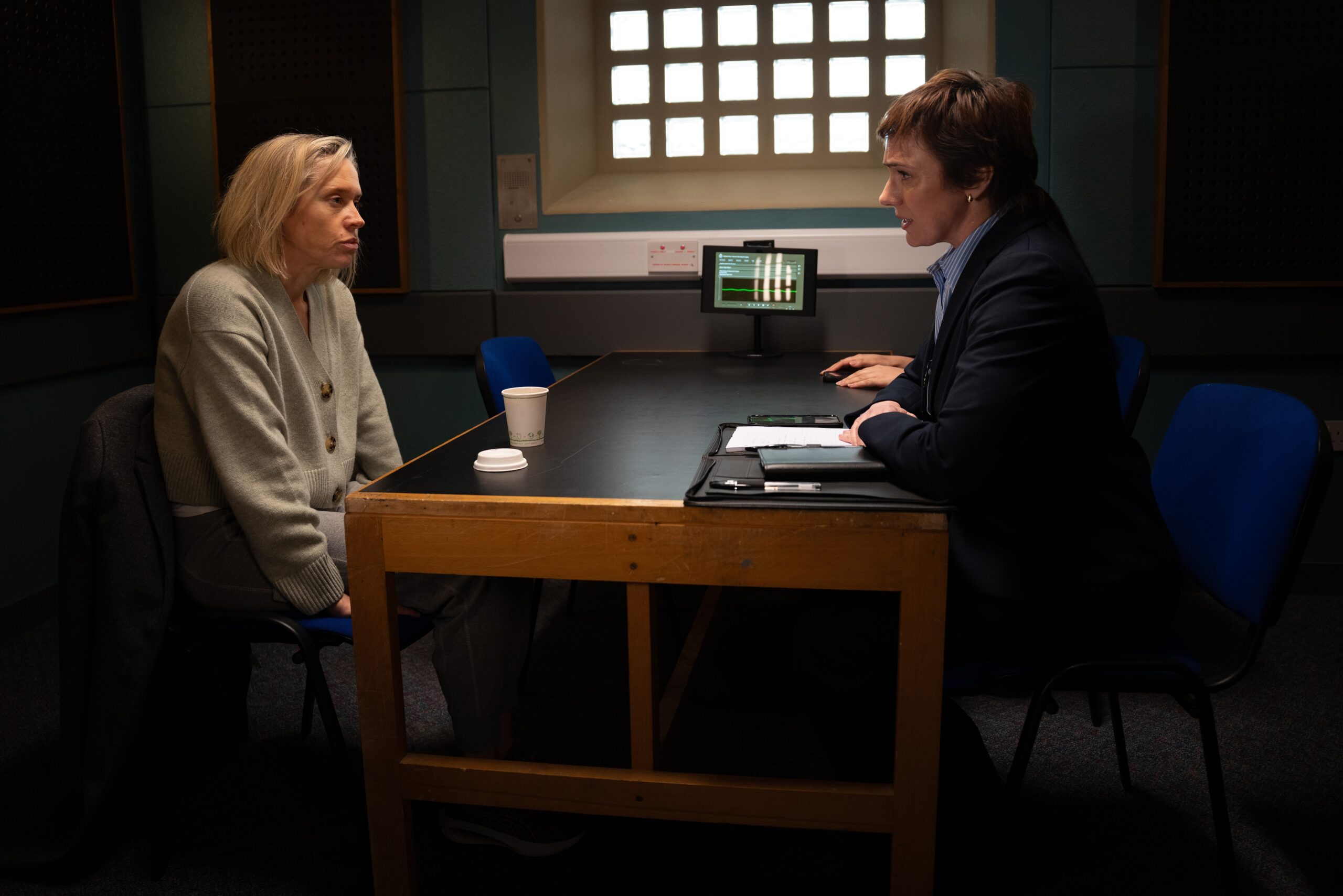 Ruby being questioned at the police station in Emmerdale