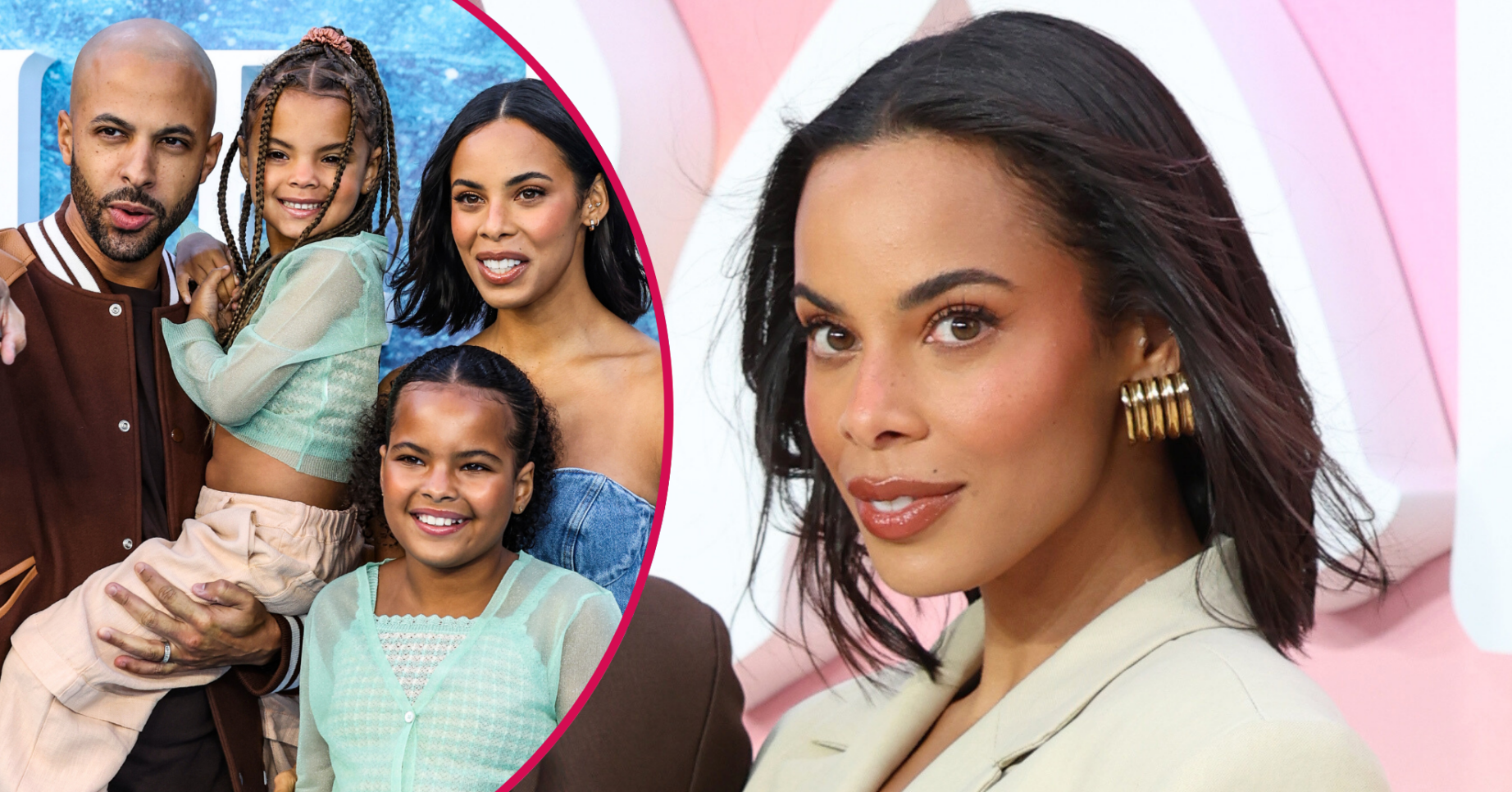 Rochelle Humes smiling and with her daughters and Marvin