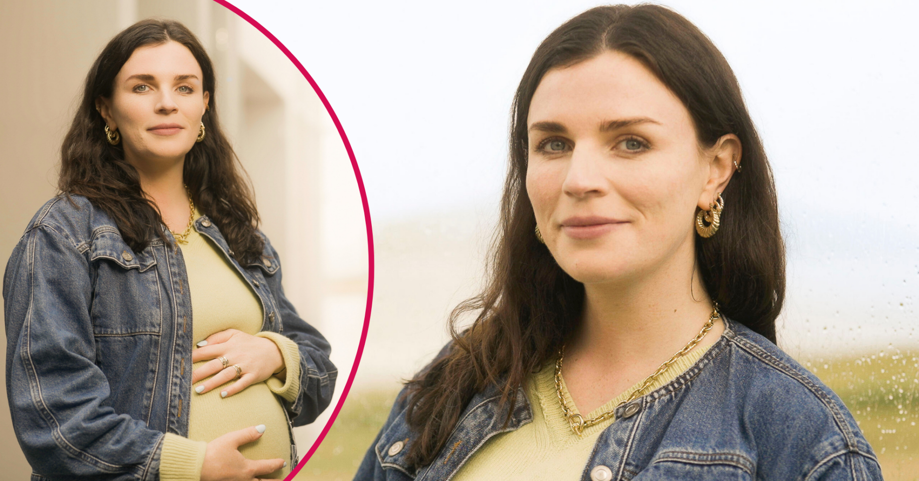 Aisling Bea looking pregnant and smiling