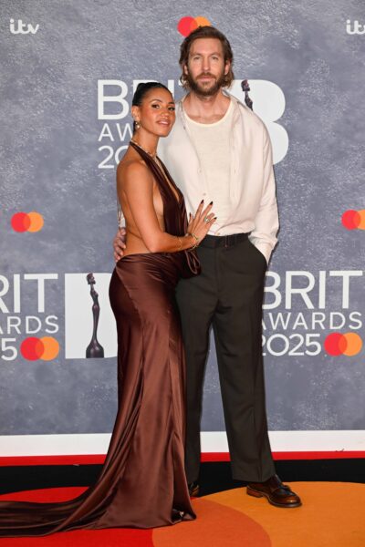 Vick Hope and Calvin Harris on the red carpet