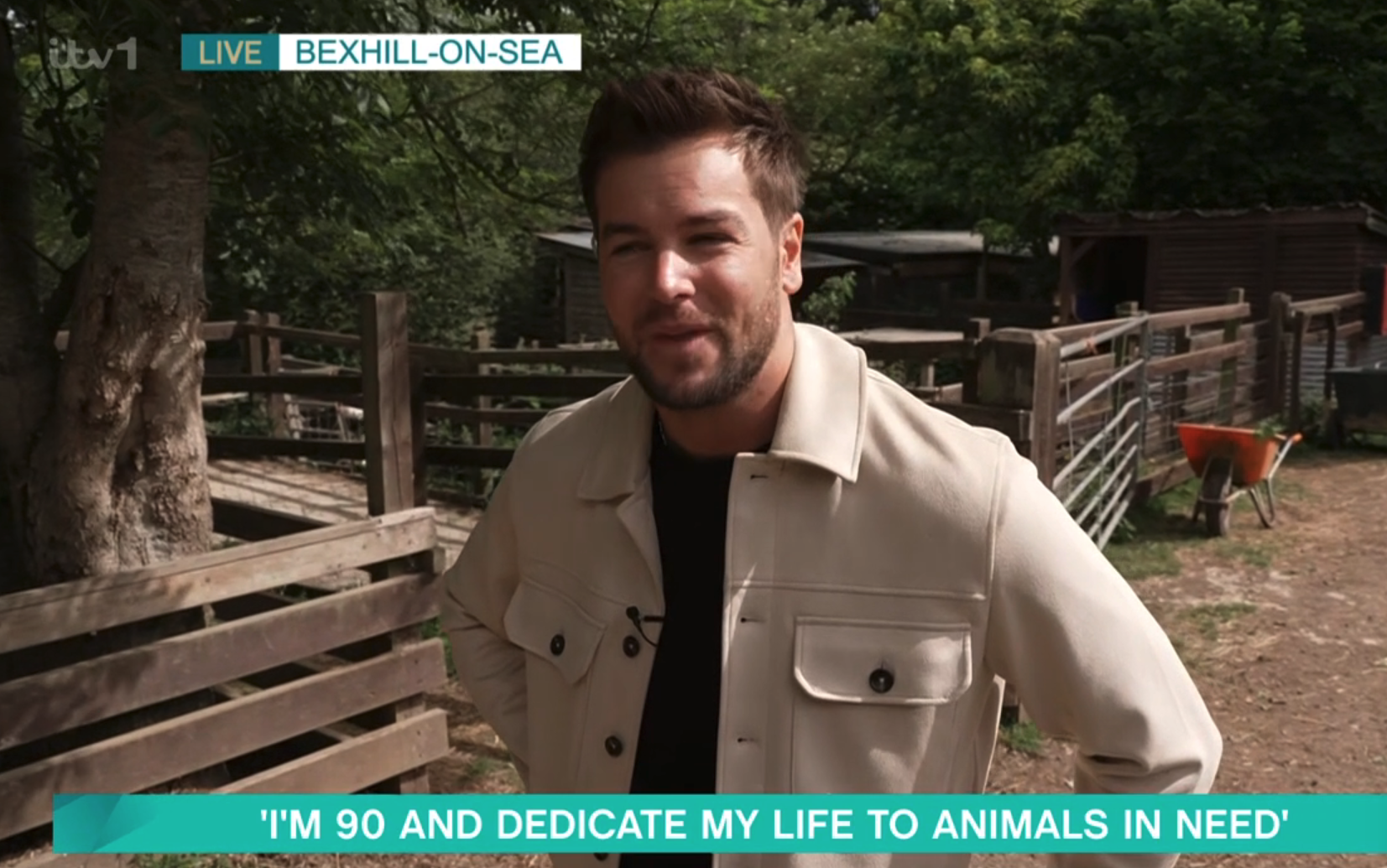 Chris Hughes on a farm on This Morning