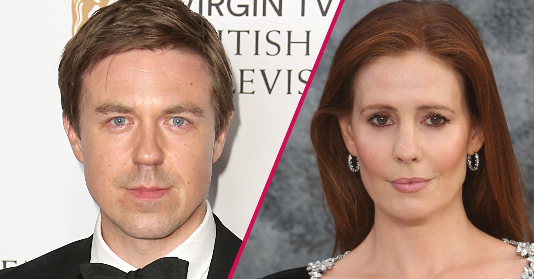 Andrew Buchan and Amy Nuttall look at the camera