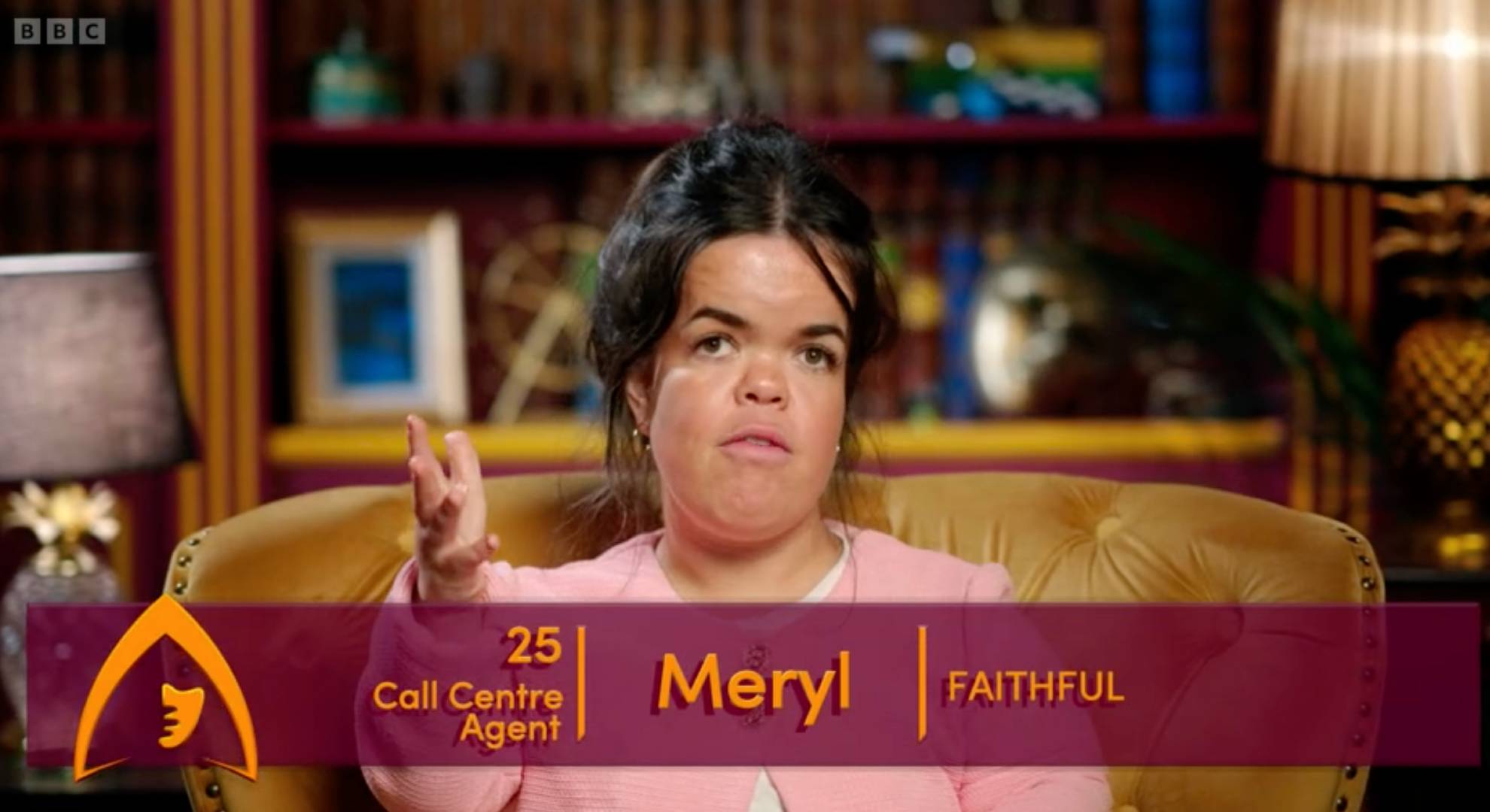 Meryl Williams speaks to camera on Traitors