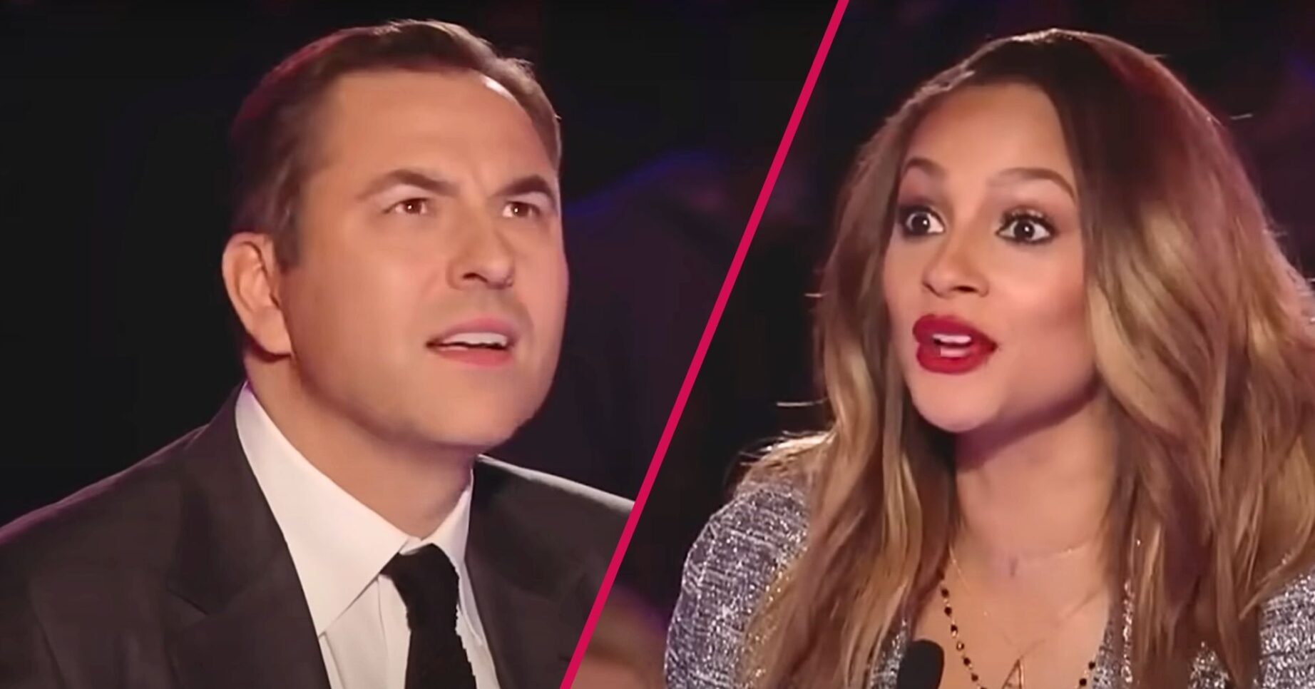 Split screen image of David Walliams and Alesha Dixon on Britain's Got Talent