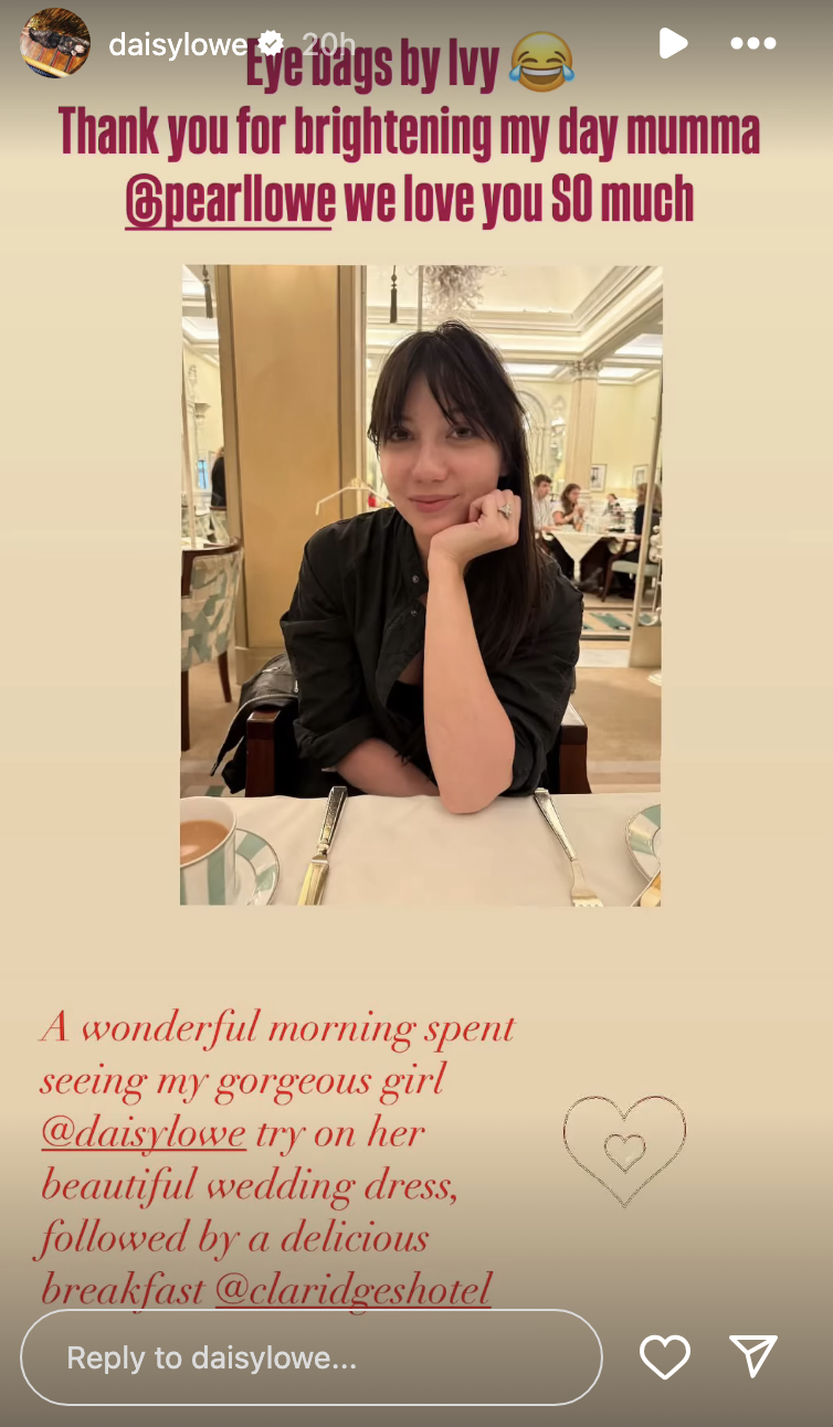 Daisy Lowe on her Instagram story