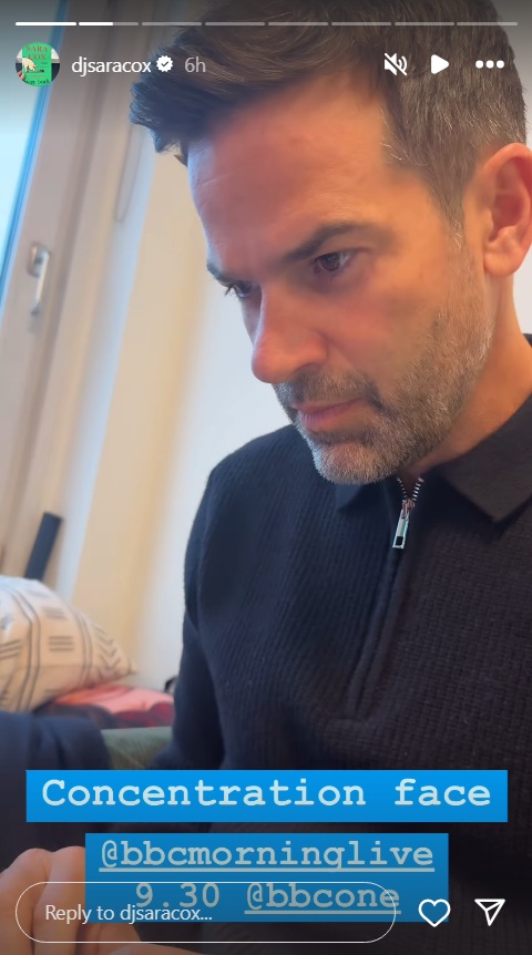 Gethin Jones on Sara Cox's Instagram Story