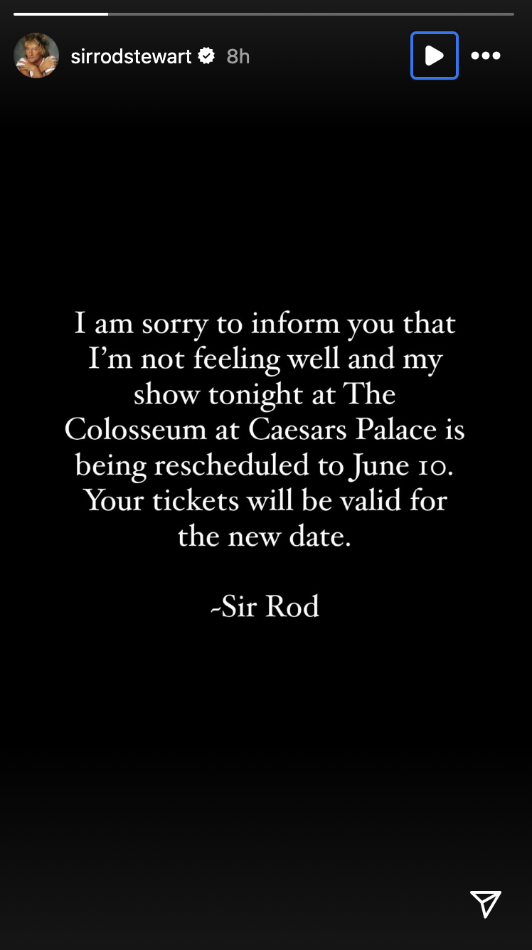Sir Rod Stewart statement on Instagram story 