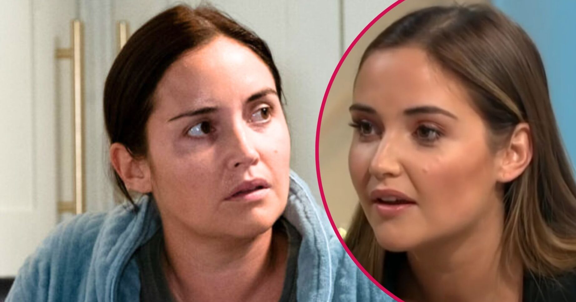 Lauren looks upset on EastEnders; inset, Jacqueline Jossa in an interview (Credit: ITV/BBC/Composite: ED!)