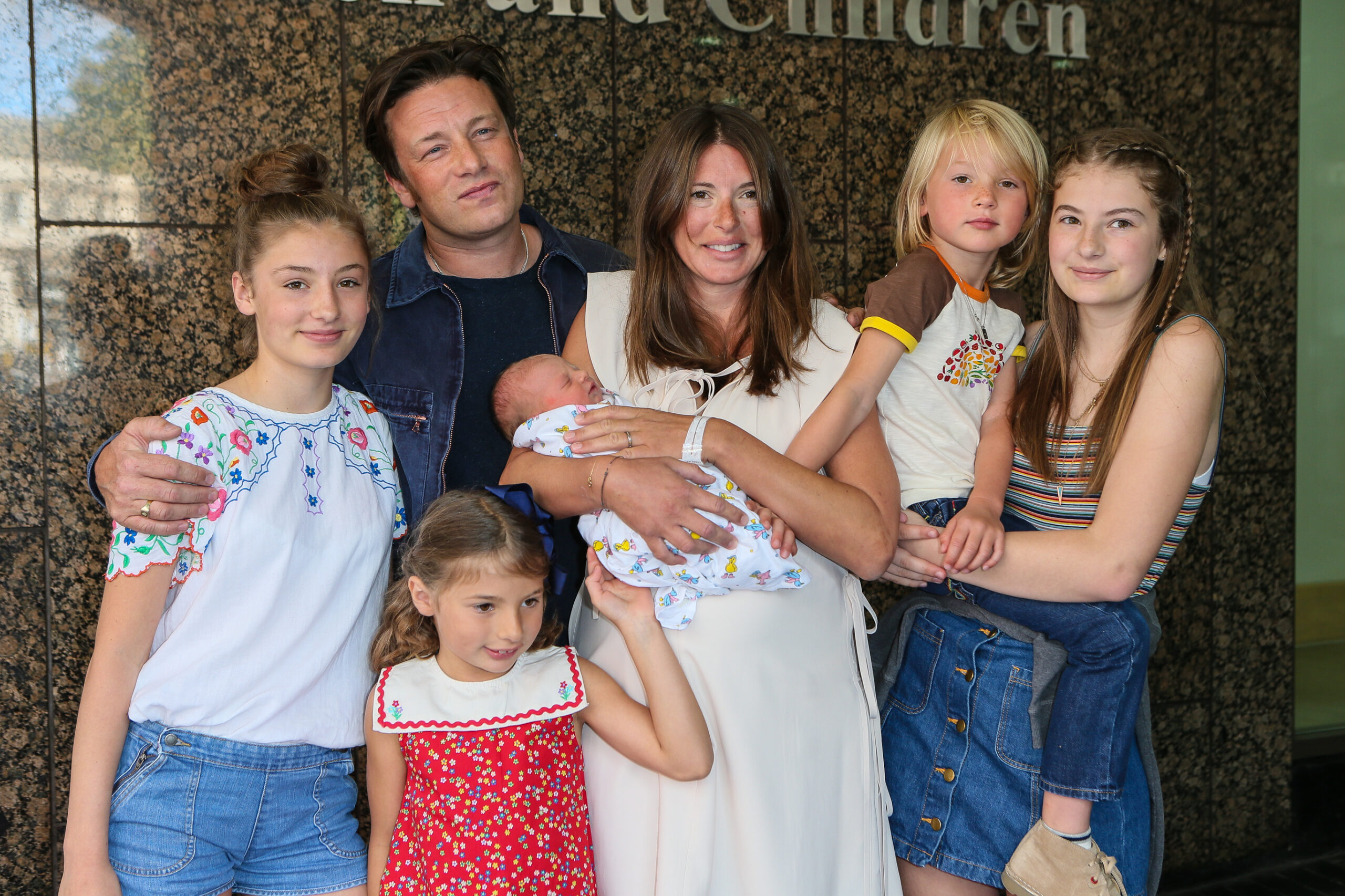 Jamie Oliver and his wife and children