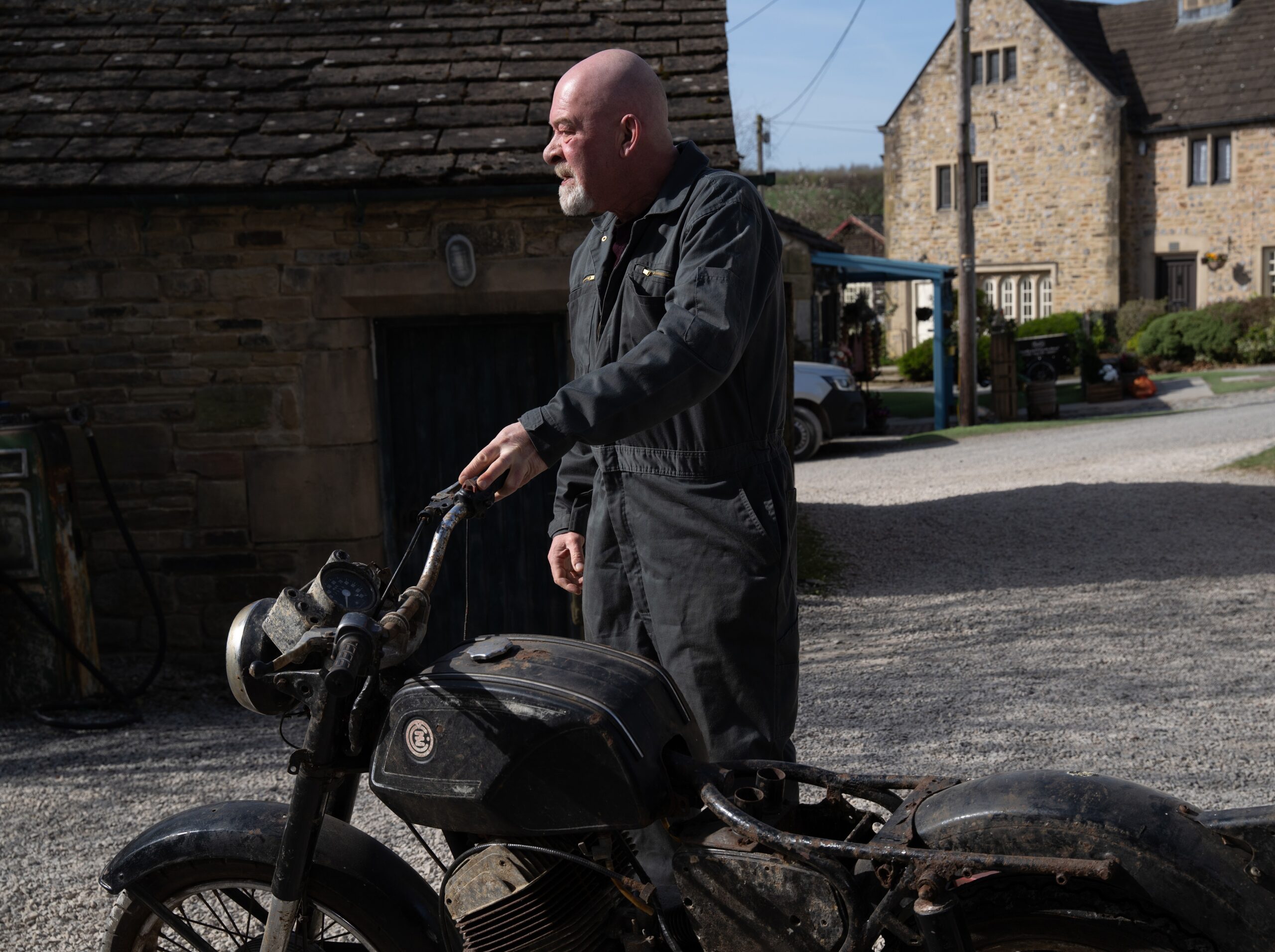 Bear with a motorbike in Emmerdale