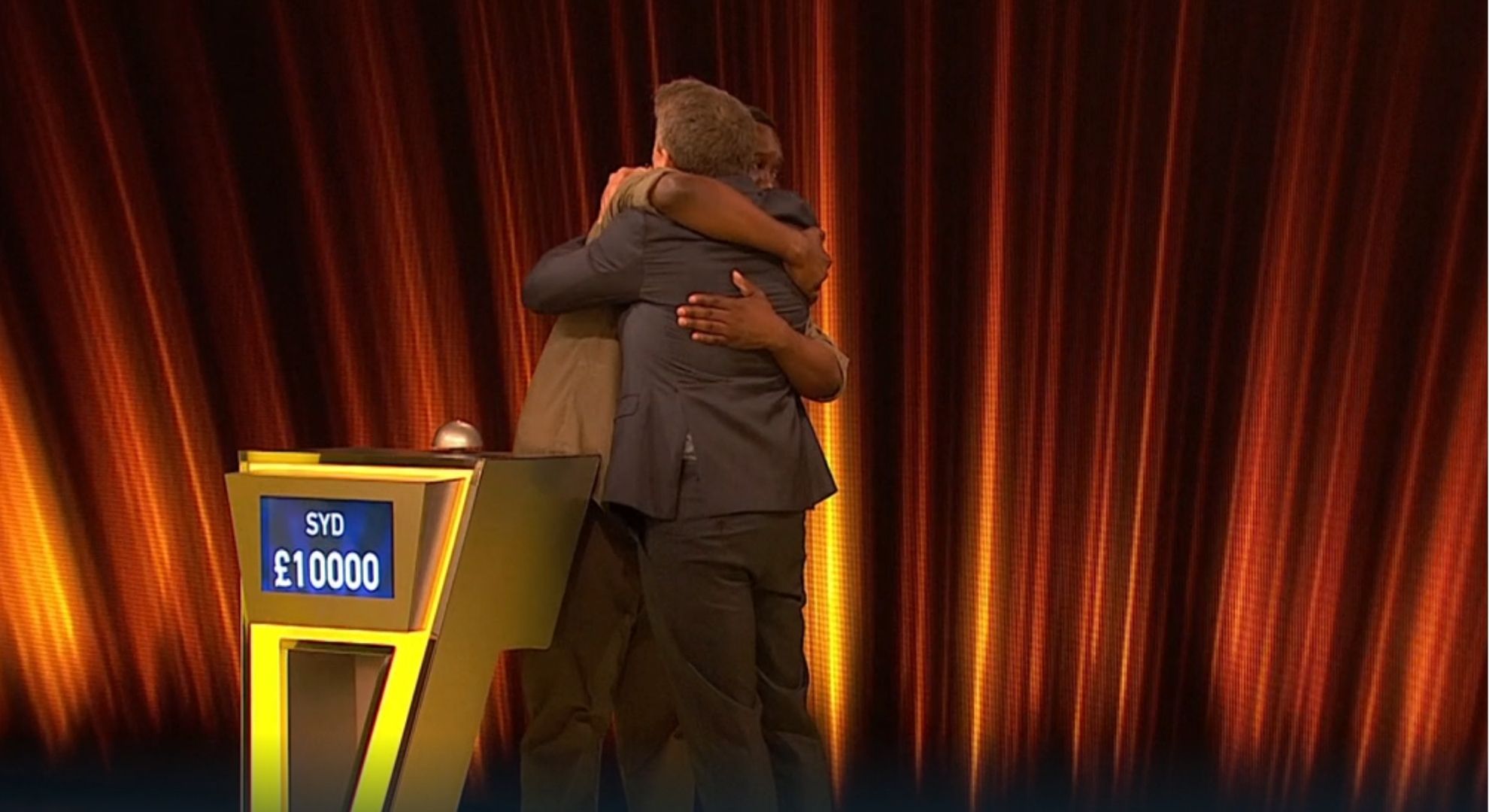syd and Ben Shephard hugging on Tipping Point 