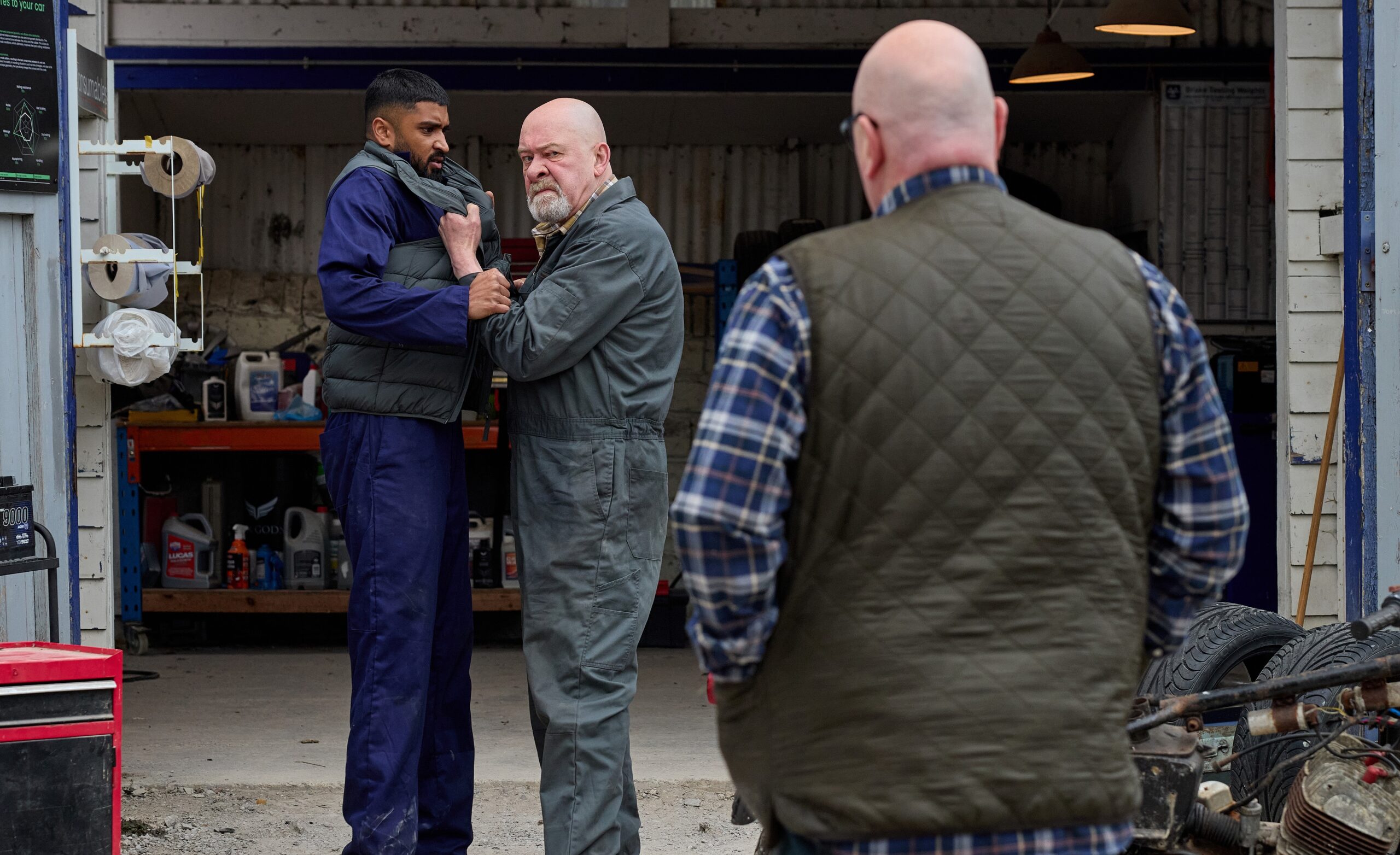 Kammy, Bear and Paddy at the garage