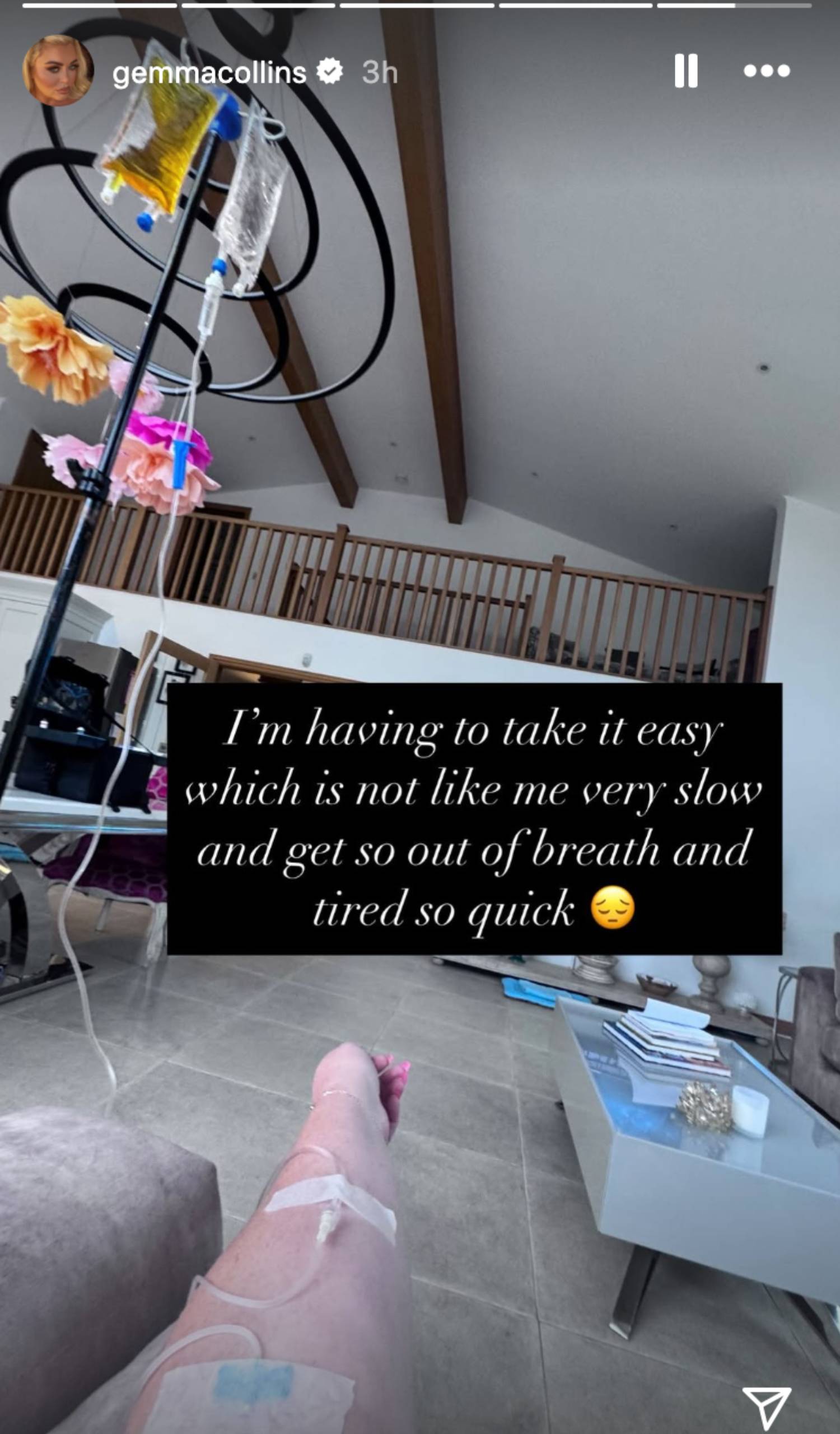 Gemma Collins hooked up to a drip