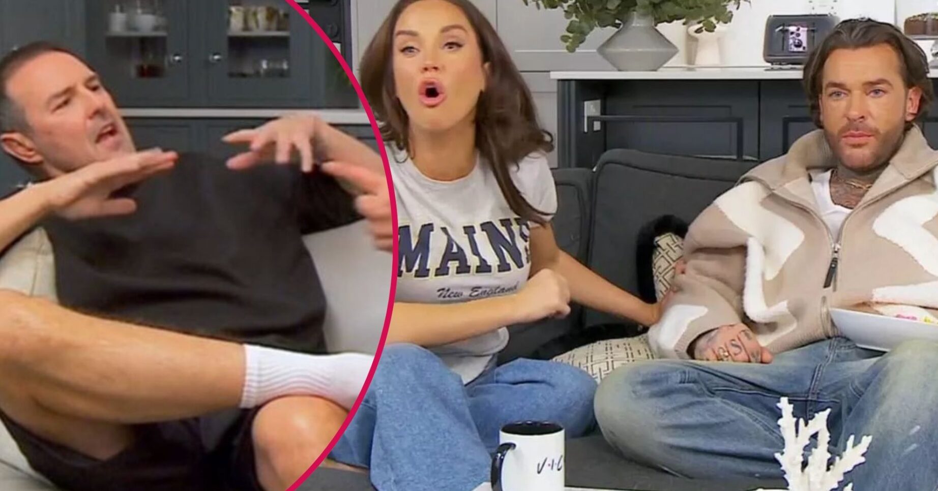 Paddy McGuiness and Vicky Pattison and Pete Wicks on Celebrity Gogglebox