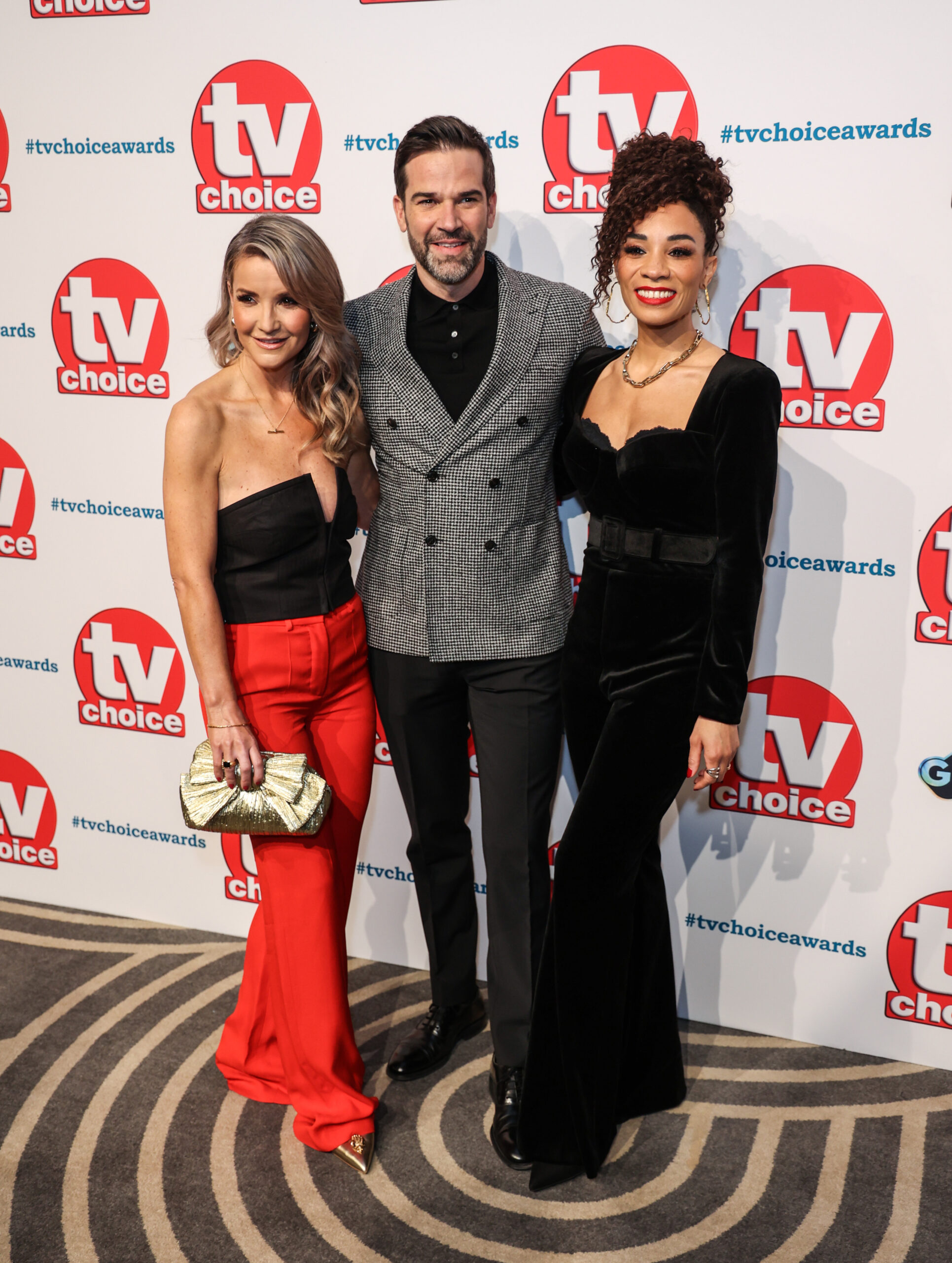 Helen Skelton, Gethin Jones, and Michelle Ackerley smiling