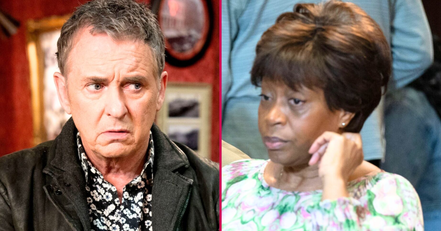 Composite image of Alfie and Yolande on EastEnders; both looking glum (Credit: BBC/Composite: ED!)