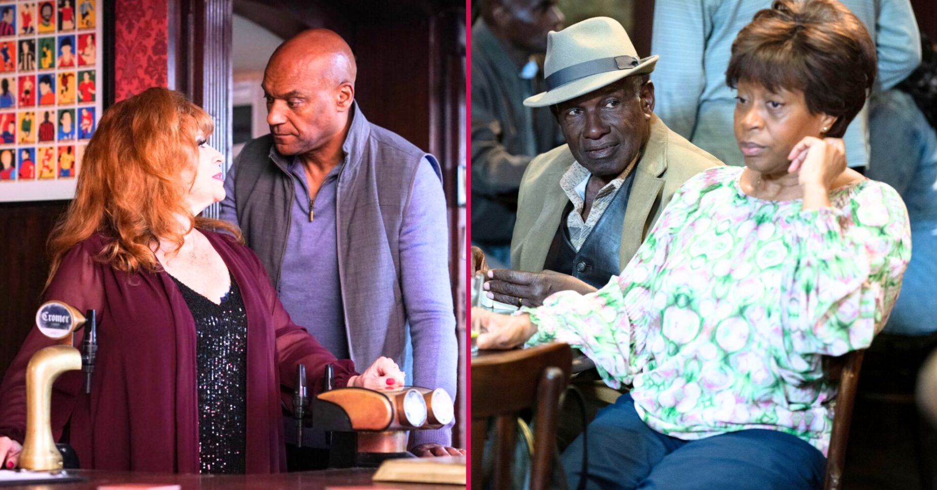 Composite image featuring George and Elaine and Yolande and Patrick on EastEnders (Credit: BBC/Composite: ED!)