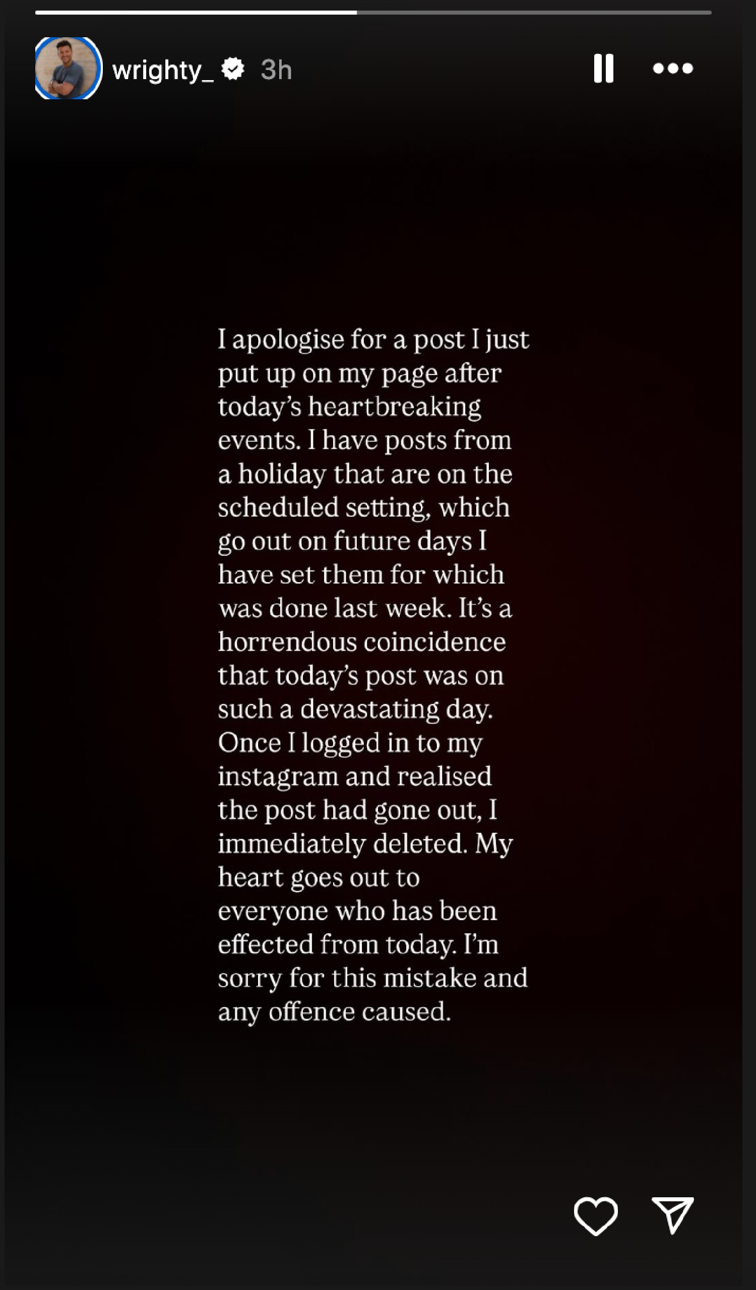 Mark Wright apologises