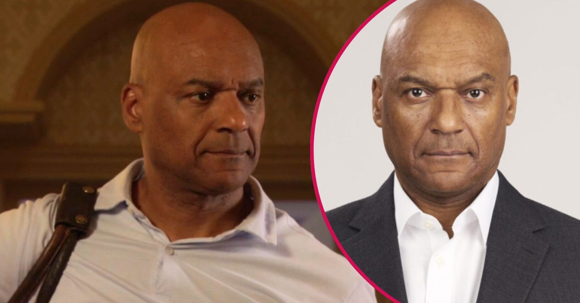 George Knight with his bags packed on EastEnders; inset, star Colin Salmon as George Knight (Credit: BBC/Composite: ED!)