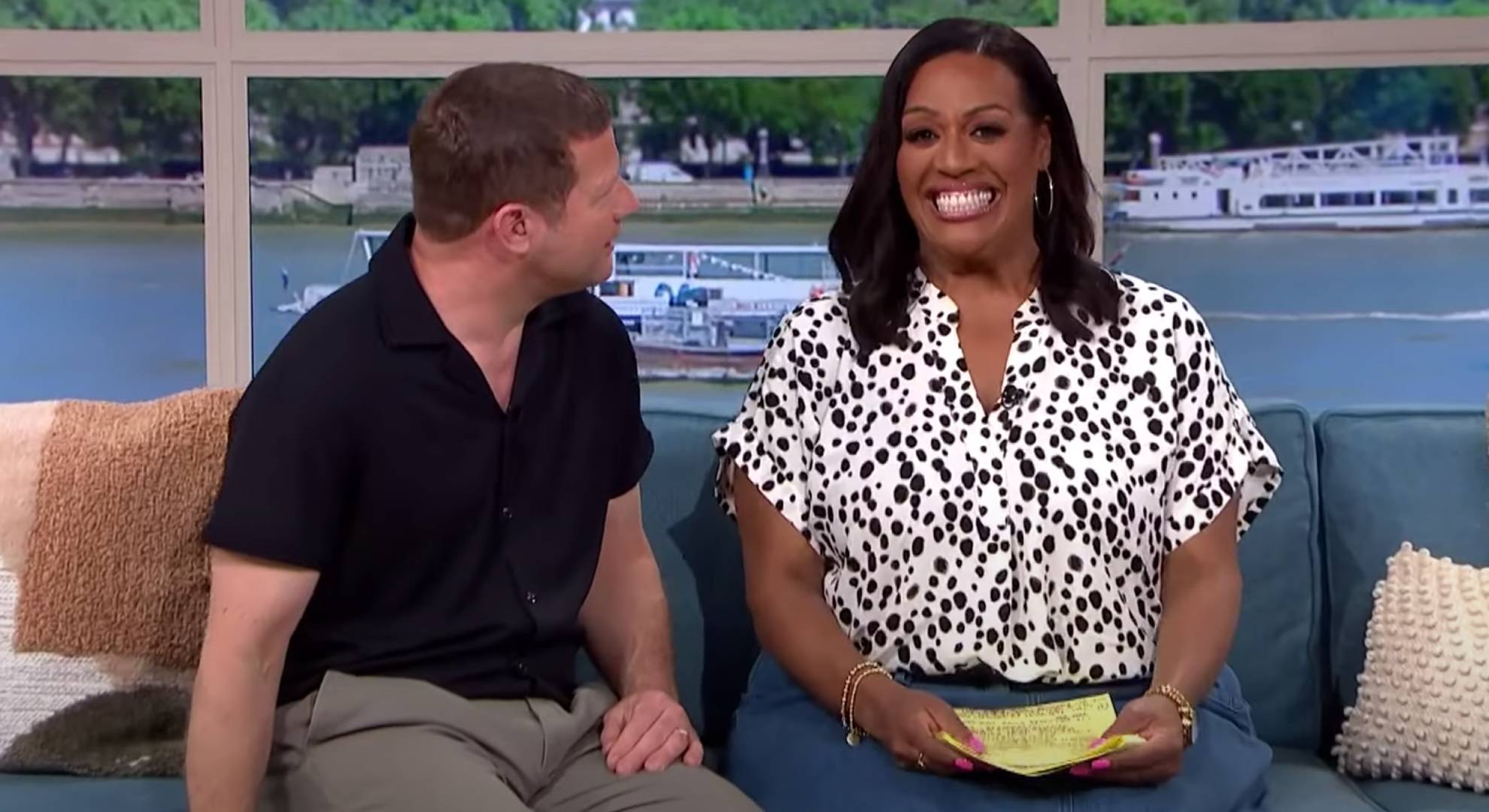 Dermot O'Leary looks at a grinning Alison Hammond