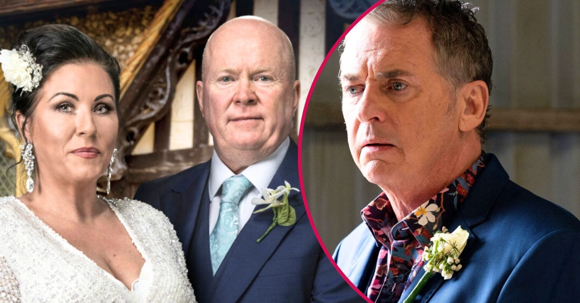 Kat and Phil ready to marry on EastEnders; inset, Alfie looks worried (Credit: BBC/Composite: ED!)