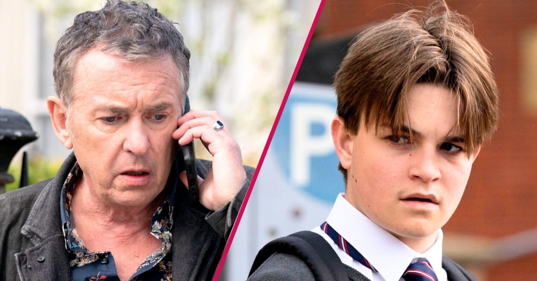 Composite of Alfie and Tommy on EastEnders; Alfie looks panicked on the phone, Tommy is angry (Credit: BBC/Composite: ED!)