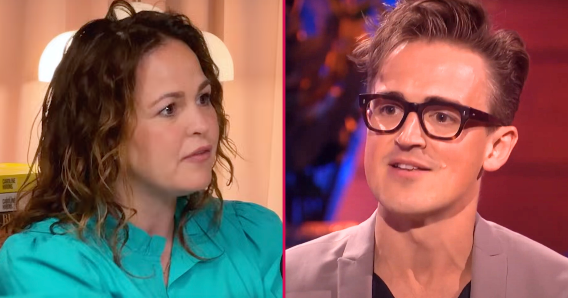 Giovanna Fletcher and husband Tom speaking