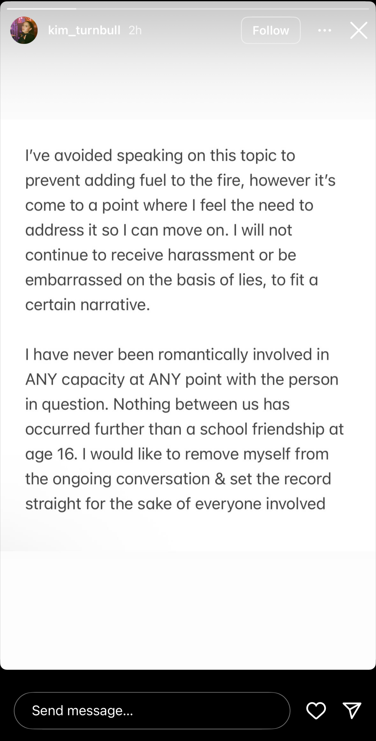 Kim Turnbull Instagram story 