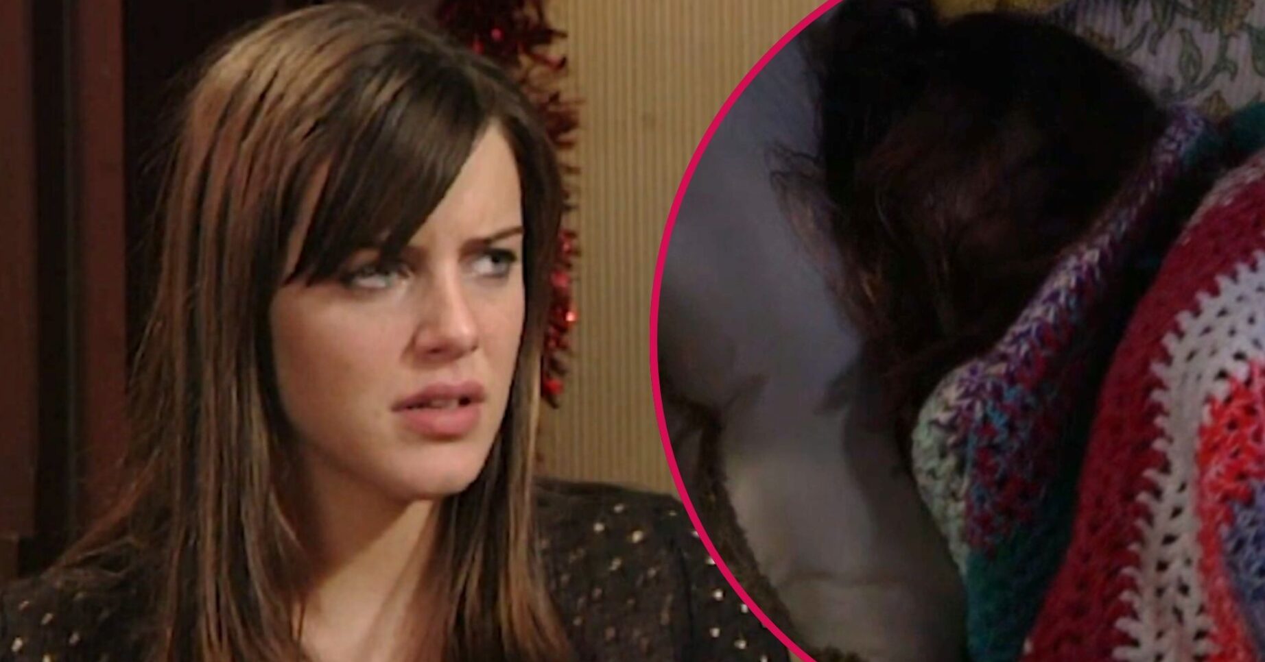 Composite image of young Zoe on EastEnders; inset, covered by a blanket (Credit: BBC/Composite: ED!)