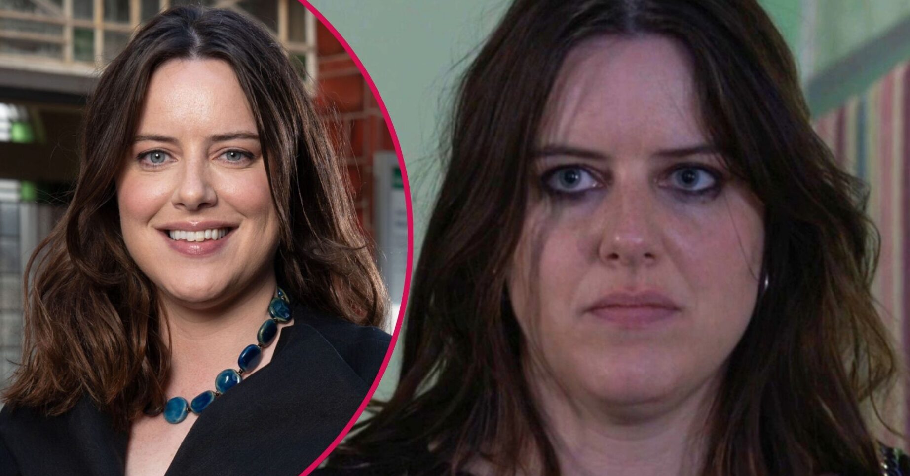 Zoe looks upset and dishevelled in EastEnders; inset, smiling in a publicity picture (Credit: BBC/Composite: ED!)