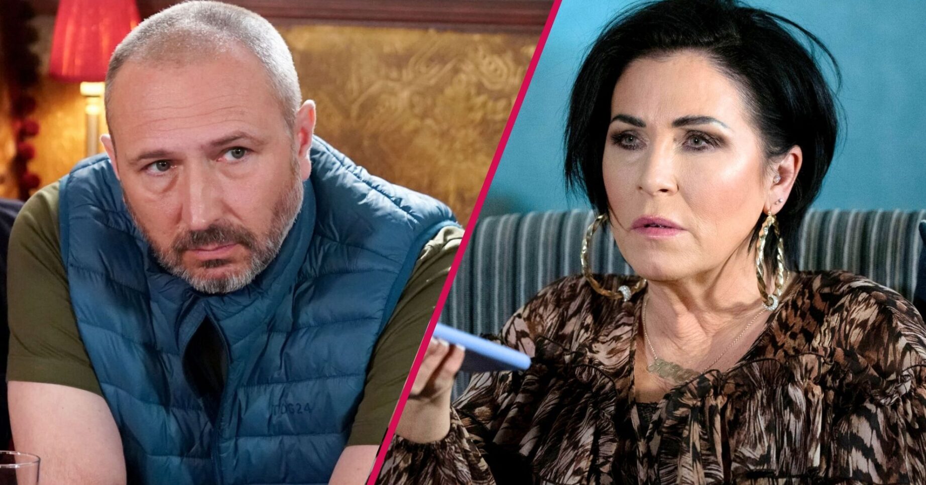 Composite image of Kat and Ross on EastEnders, both looking glum (Credit: BBC/Composite: ED!)