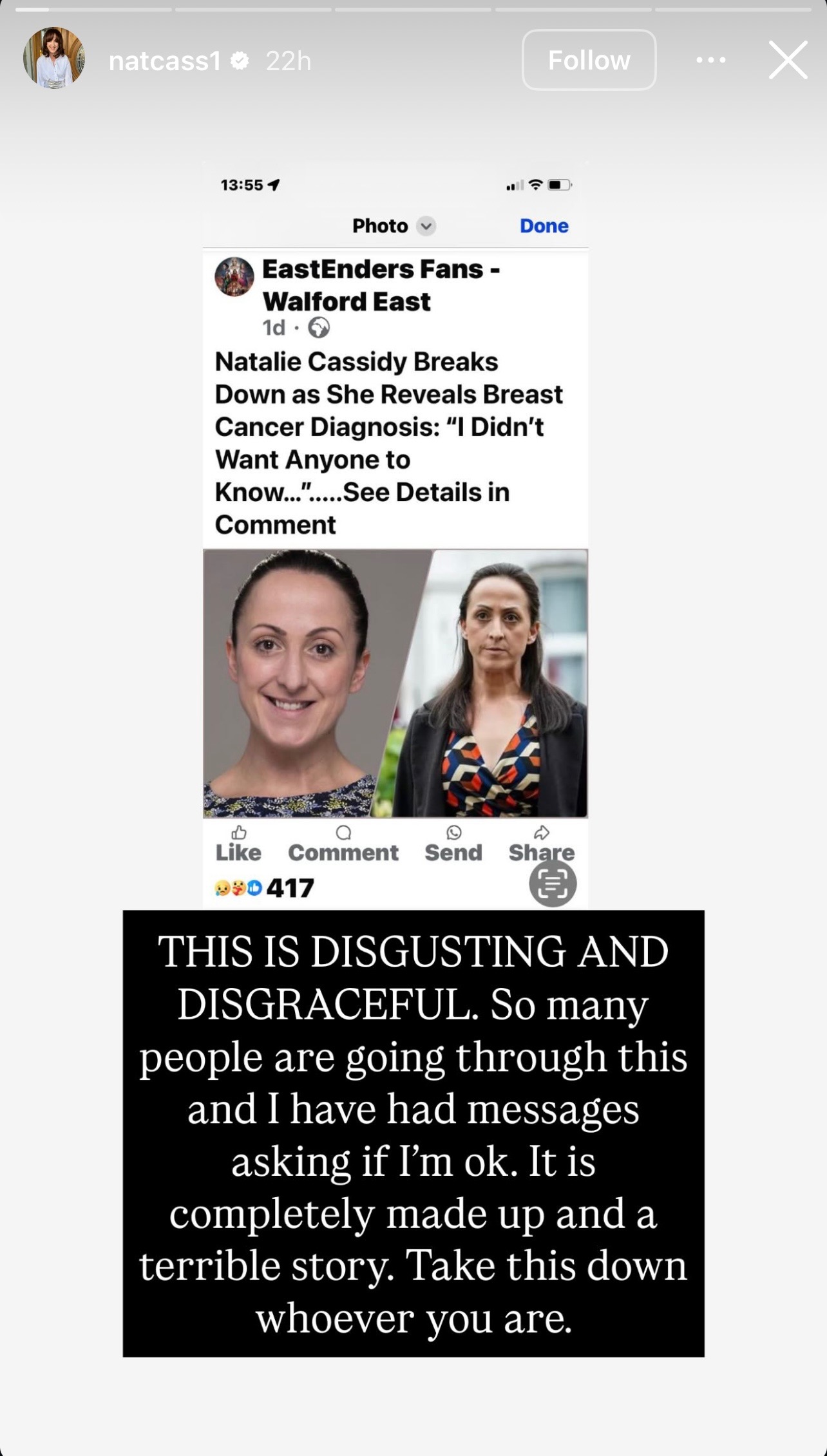 Natalie's Instagram story