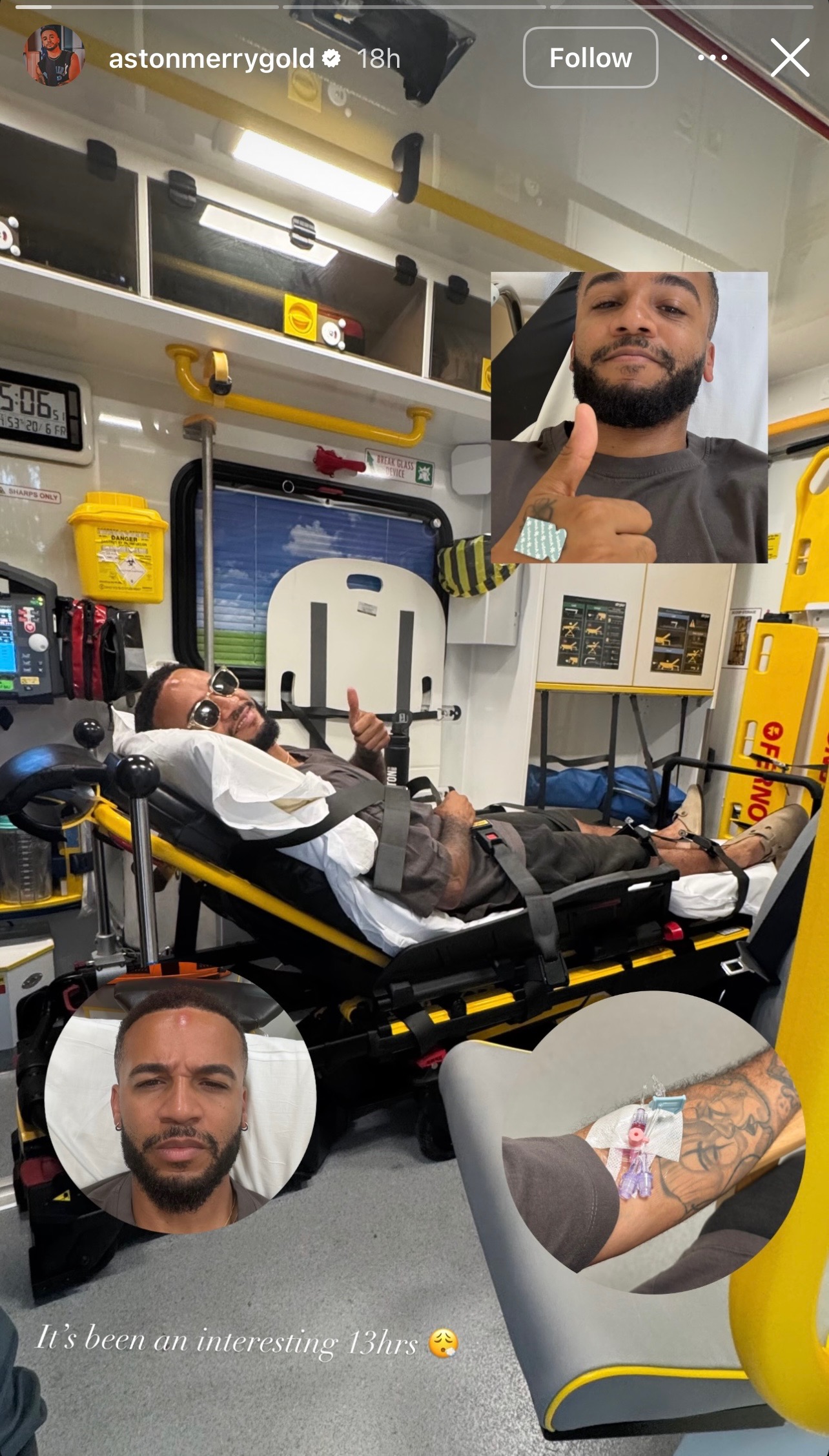 Aston in an ambulance