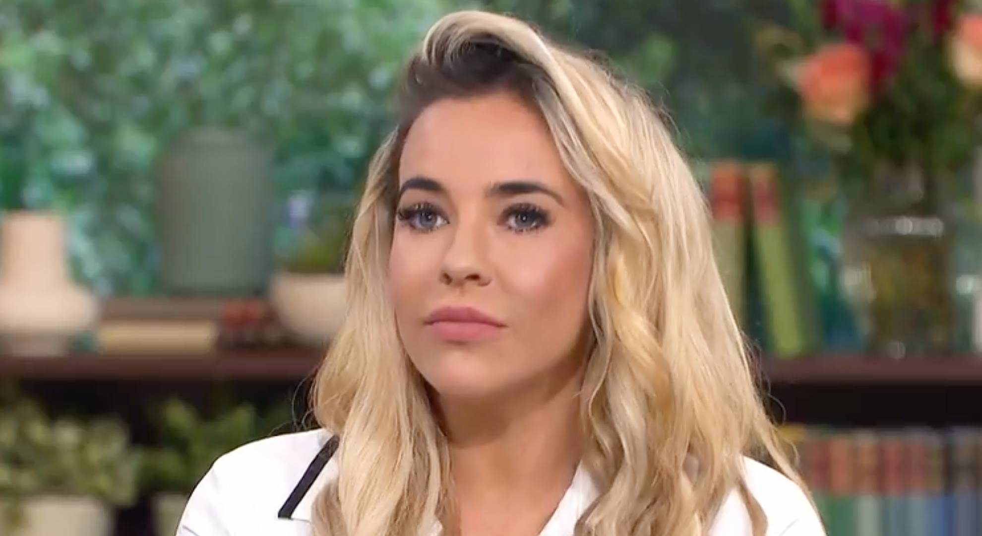 Stephanie Davis looks tense