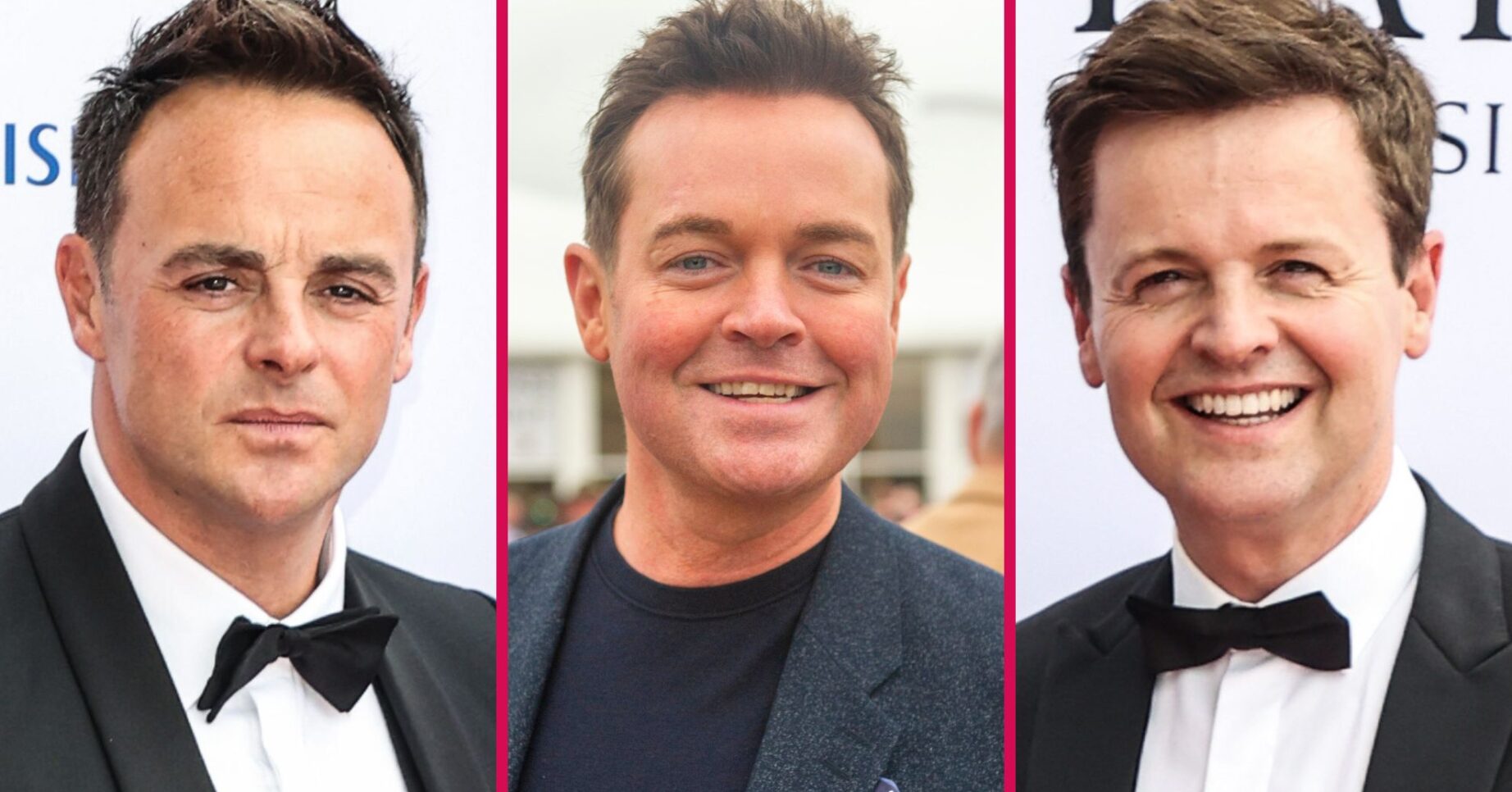 Stephen Mulhern smiles, Ant and Dec look at the camera