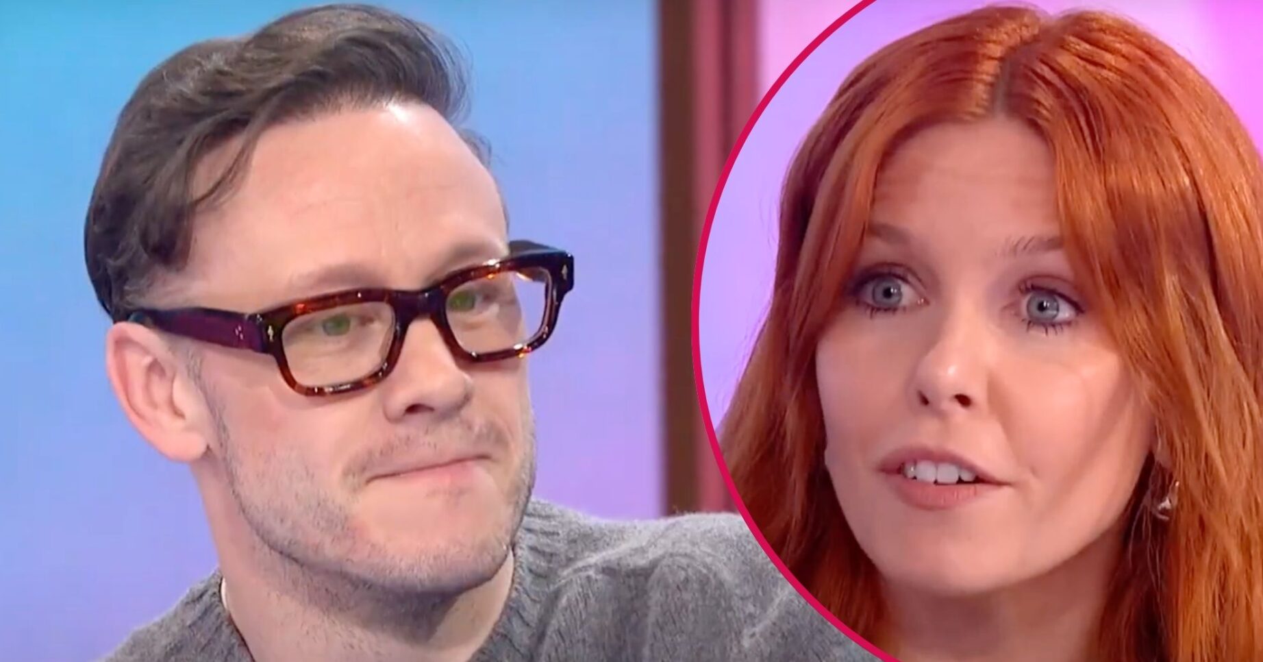 Kevin Clifton looks downwards, Stacey Dooley makes her point