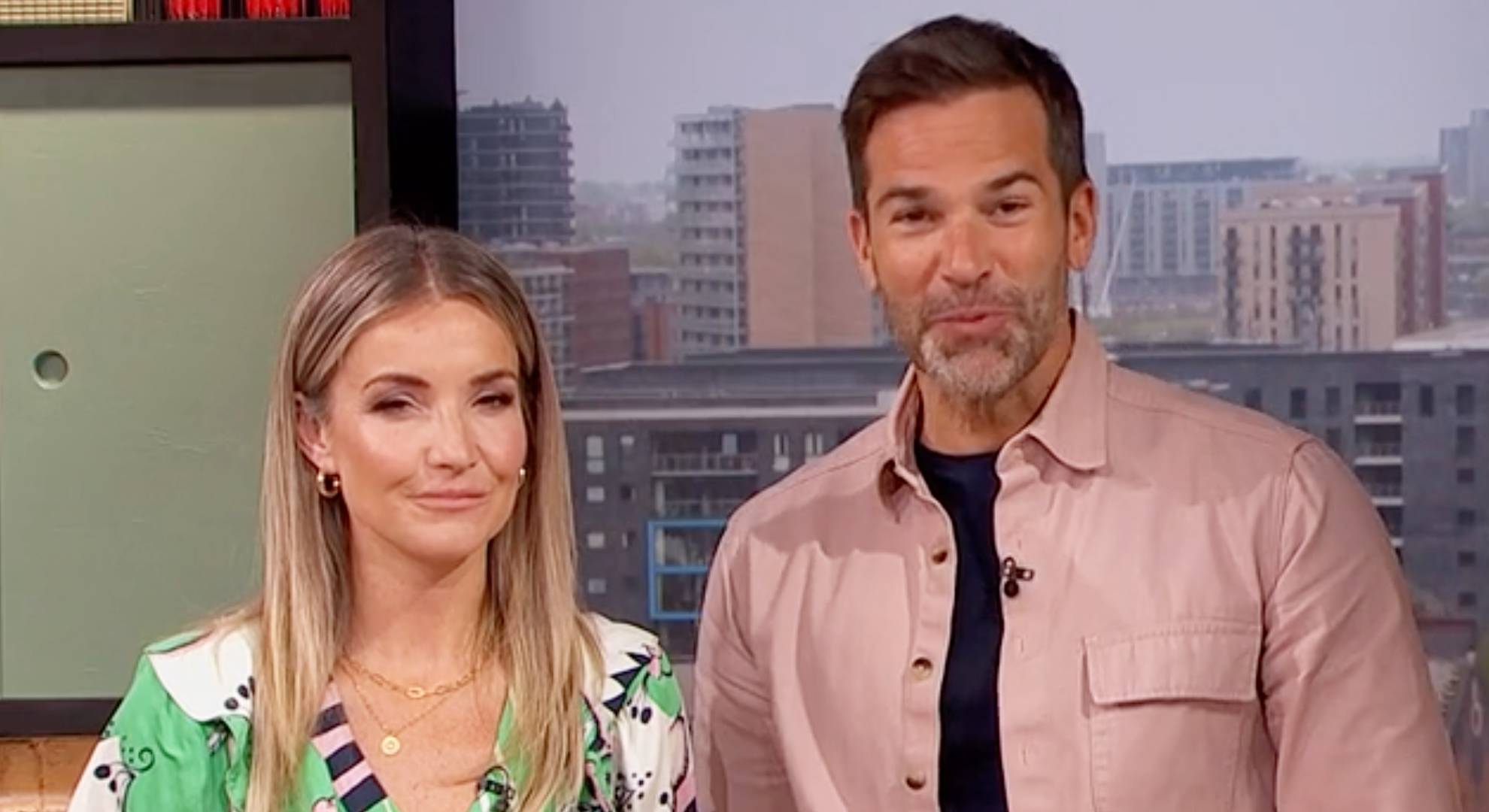 Helen Skelton smiles, Gethin Jones speaks to camera