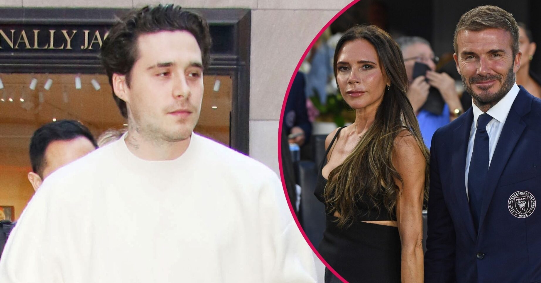 ED comp: Brooklyn Beckham outside / David and Victoria Beckham at event