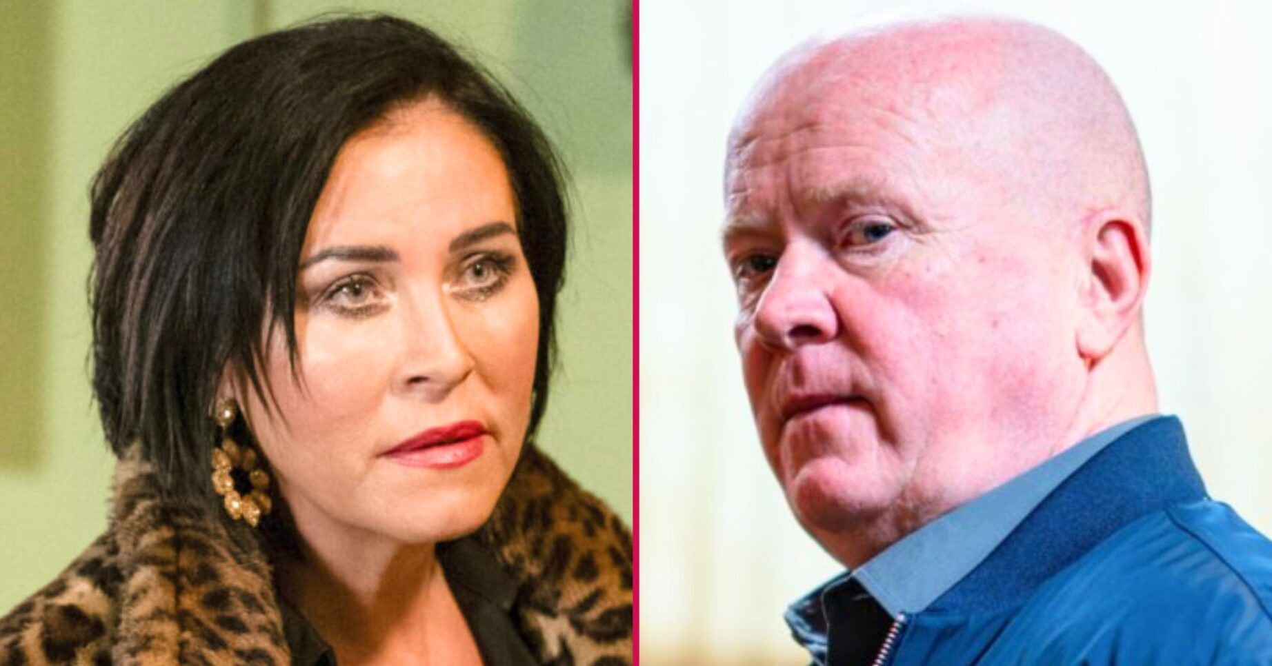 Composite image of Kat and Phil on EastEnders, both looking shady (Credit: BBC/Composite: ED!)