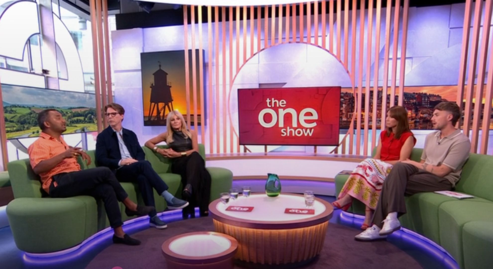 Michelle Collins, Amol Rajan, Sean Hayes, Alex Jones and Roman Kemp on The One Show.
