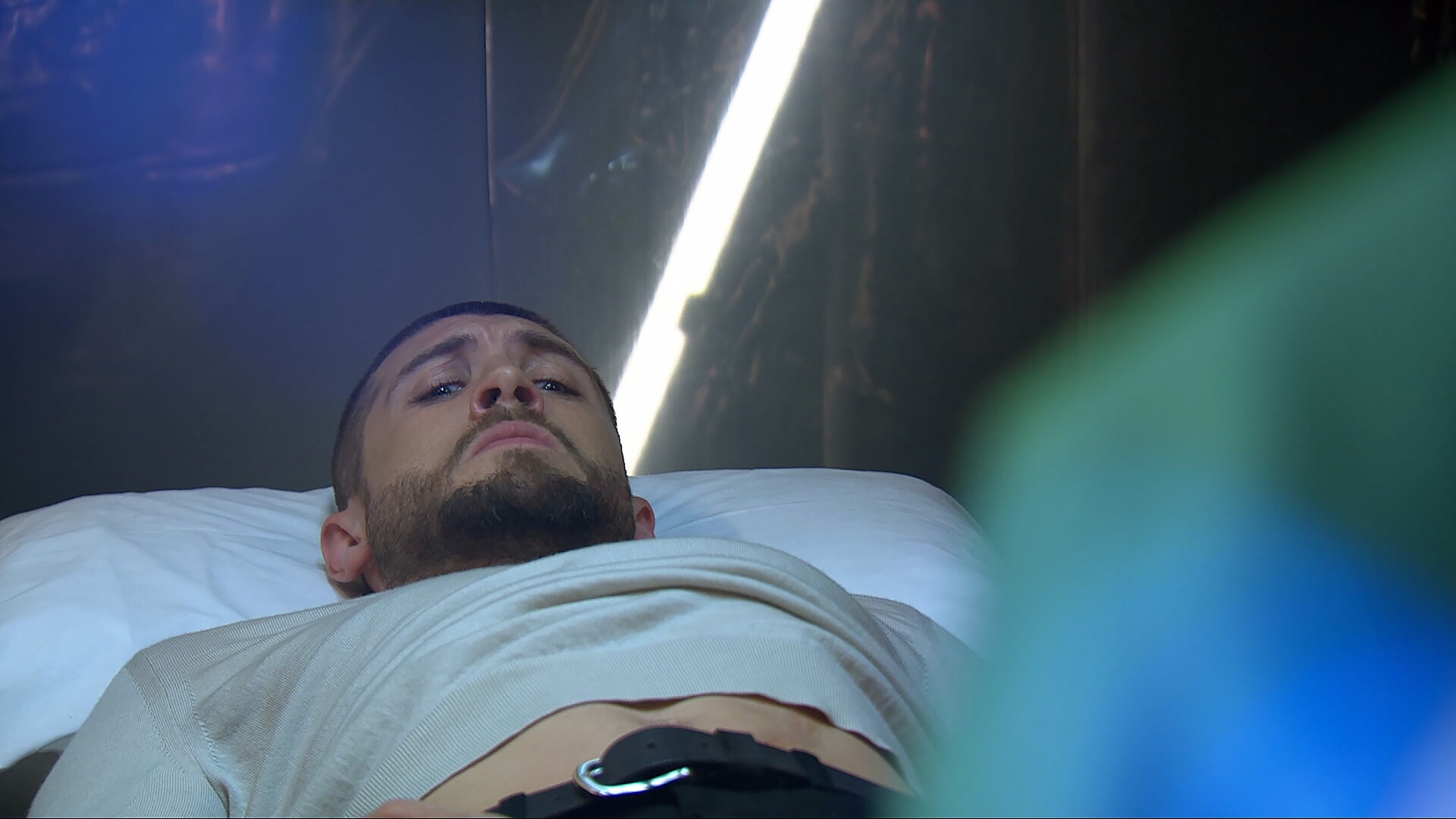 Joe Tate scared in Emmerdale