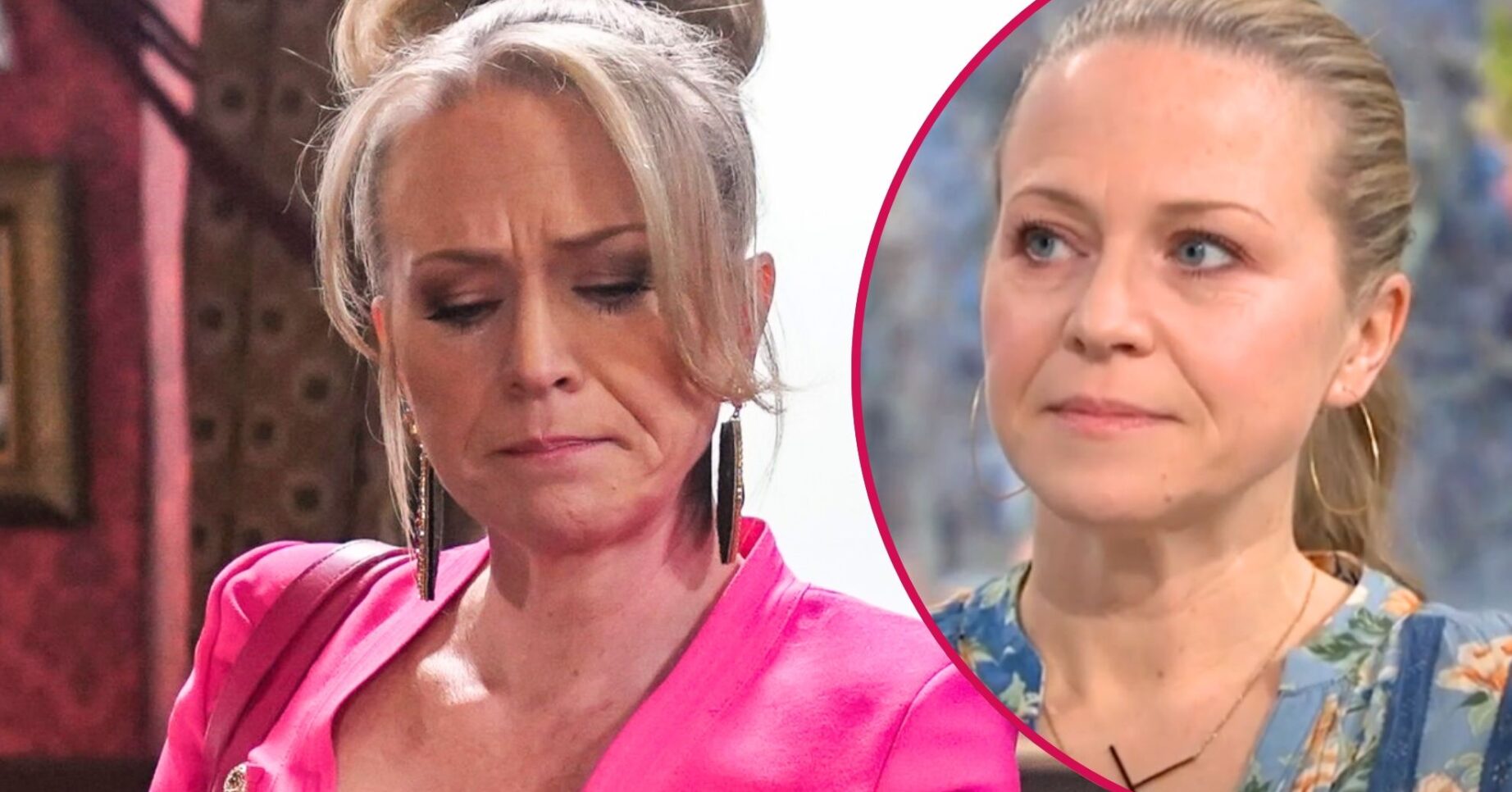 Linda looks downcast on EastEnders; inset, actress Kellie Bright in an interview (Credit: BBC/ITV/Composite: ED!)