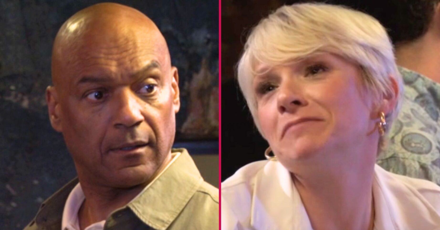 Composite image of George and Nicola on EastEnders (Credit: BBC/Composite: ED!)