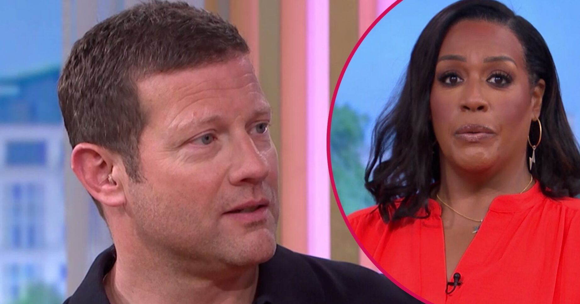 Dermot O'Leary listens, Alison Hammond looks at the camera