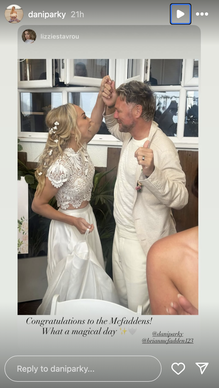 Brian McFadden and Danielle on their wedding day 